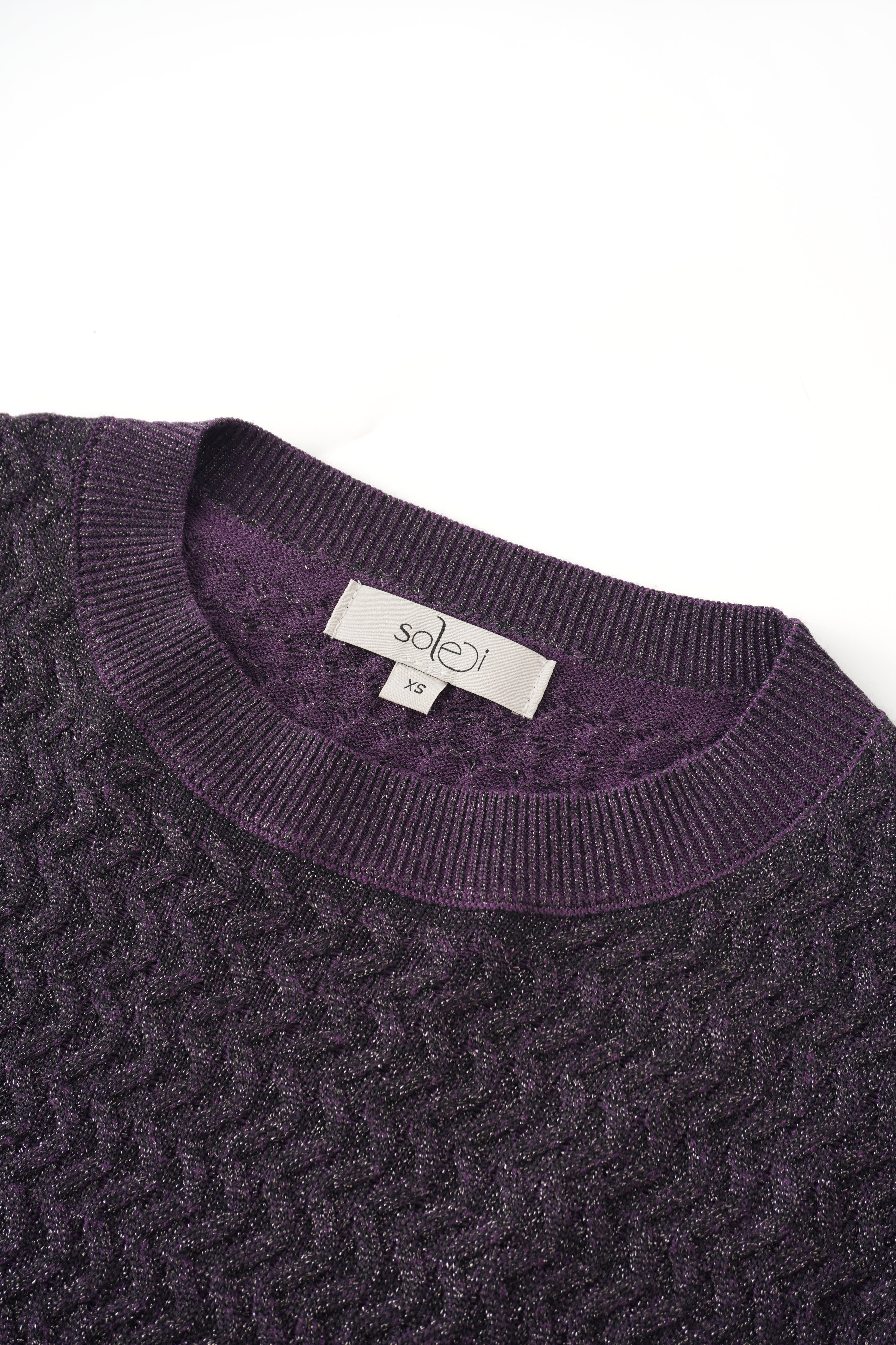 Textured Lurex Crew Sweater-Wine