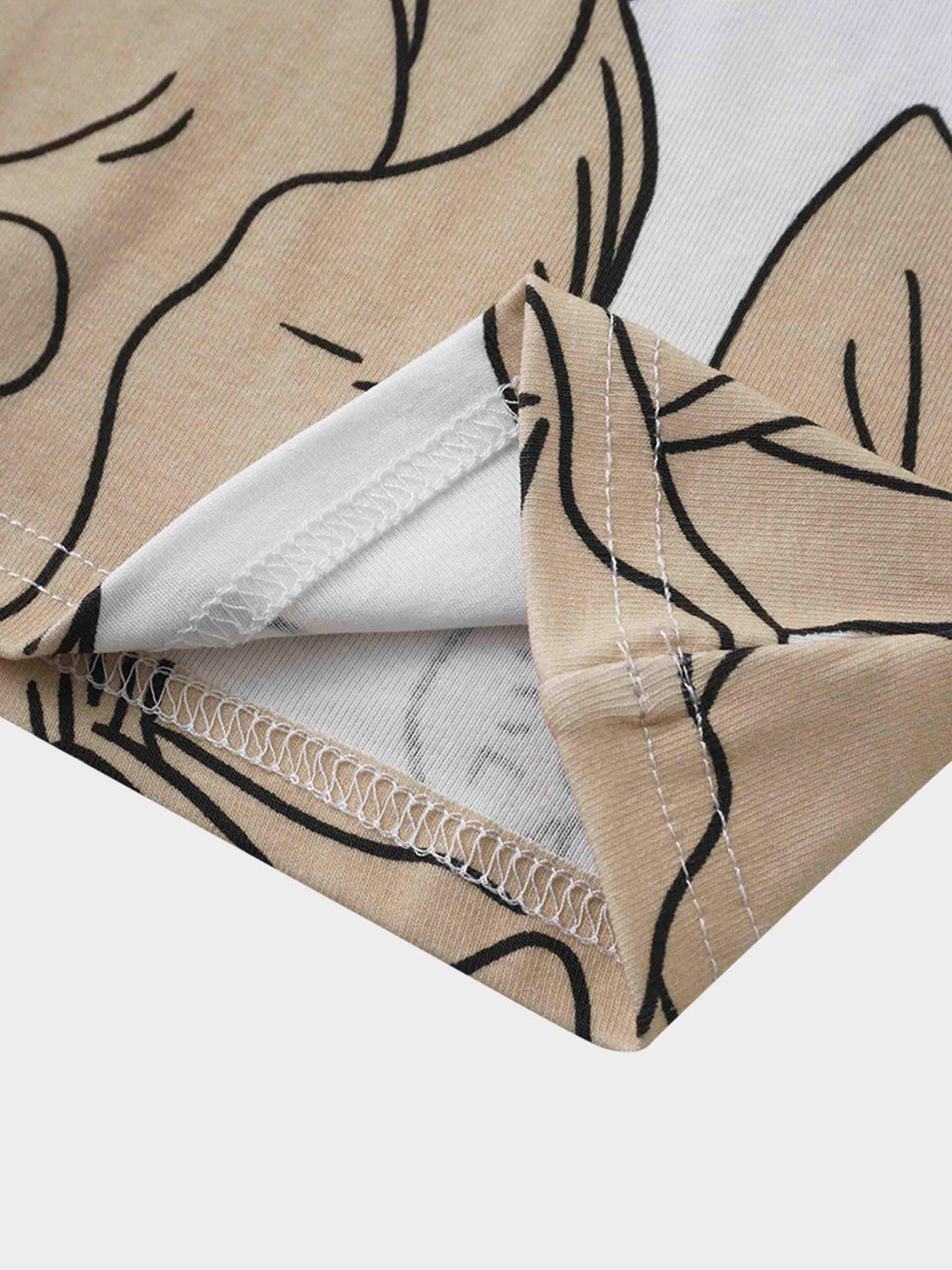 Basic Printed T-shirt-Oversized Tan Floral