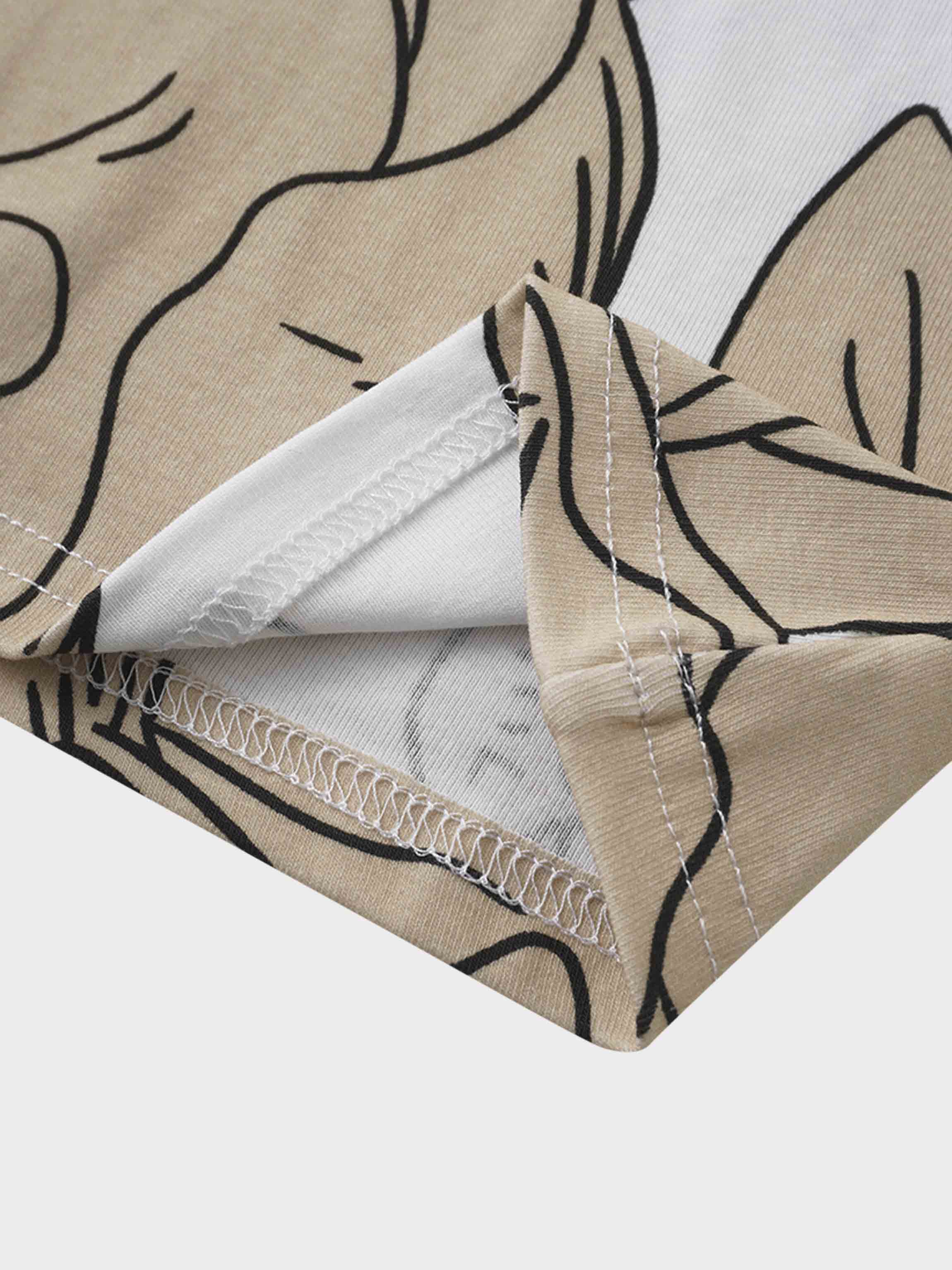 Basic Printed T-shirt-Oversized Tan Floral