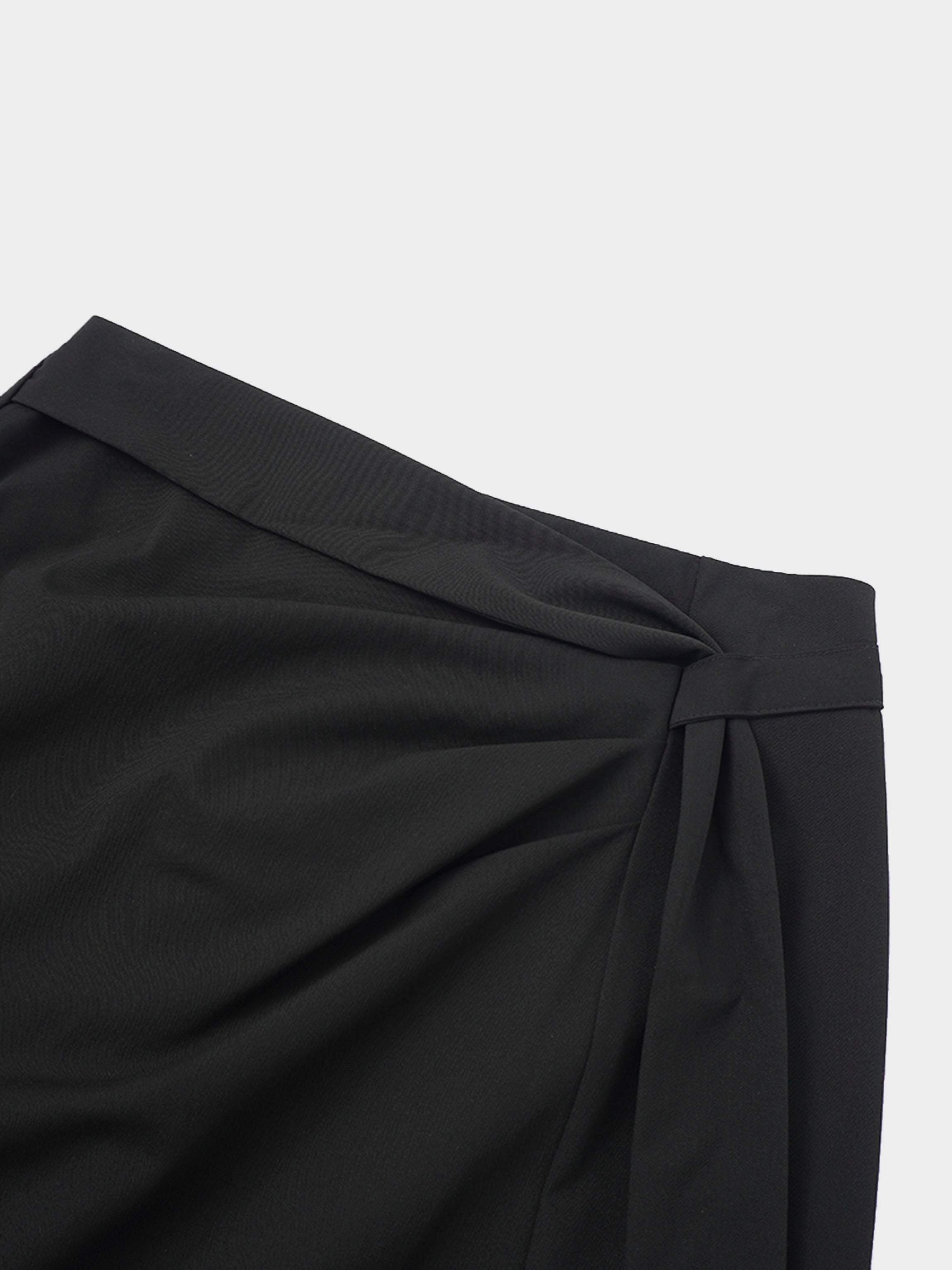 Side Loop Straight Maxi Skirt-Black