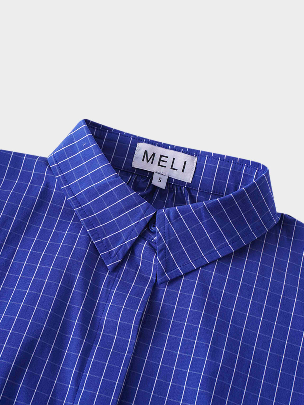 Puff Sleeve Blouse-Cobalt Windowpane