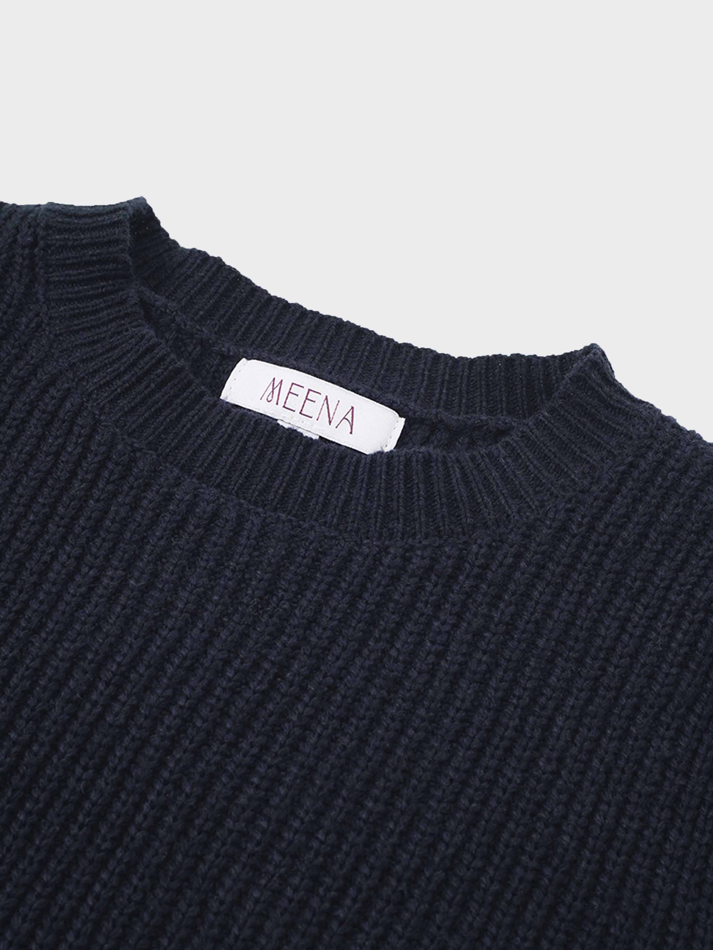 Puff Sleeve Sweater-Navy