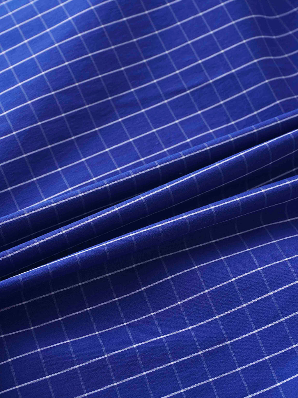 Puff Sleeve Blouse-Cobalt Windowpane