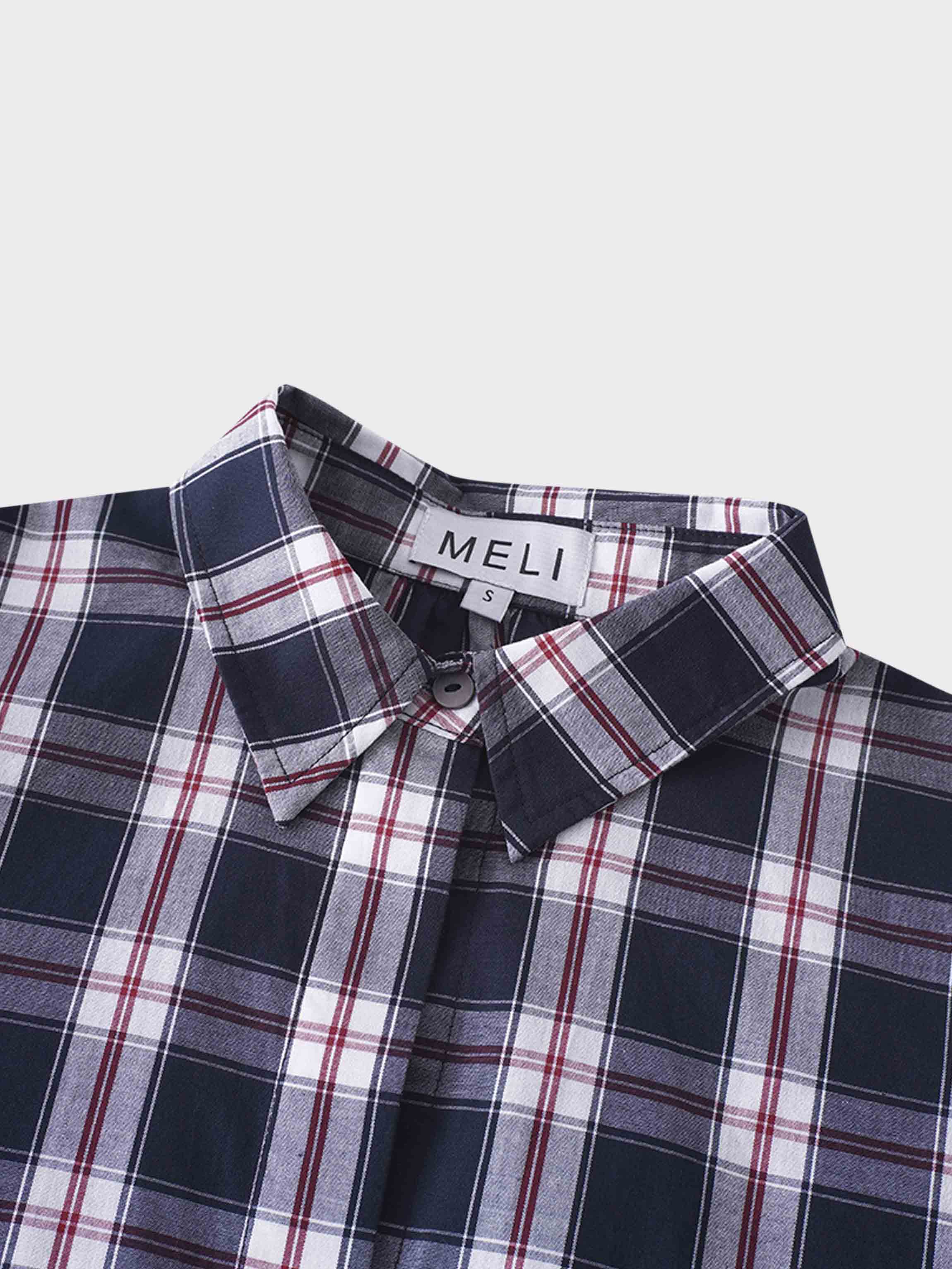 Puff Sleeve Blouse-Nautical Plaid