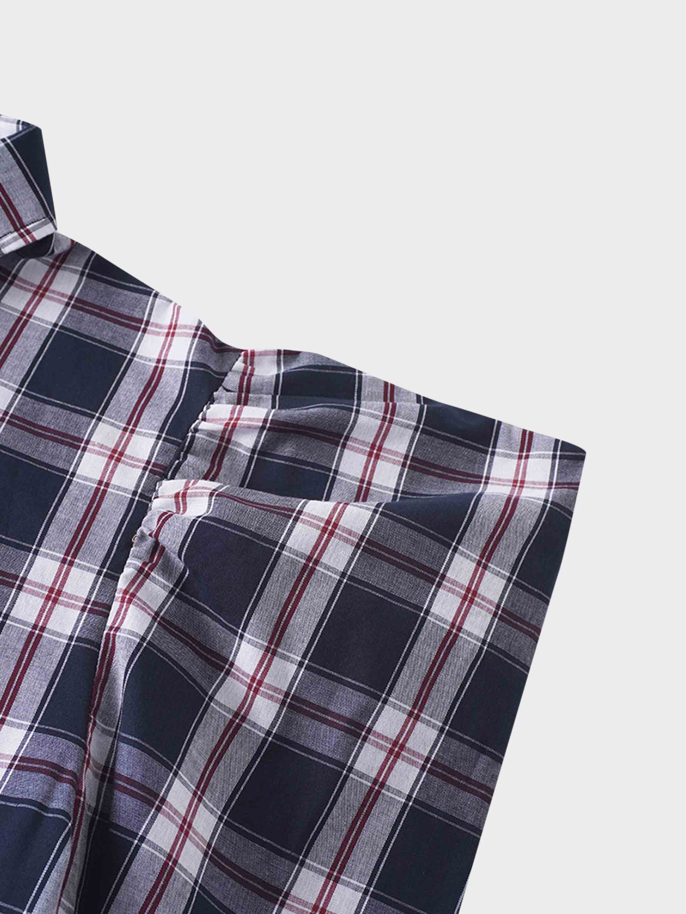 Puff Sleeve Blouse-Nautical Plaid