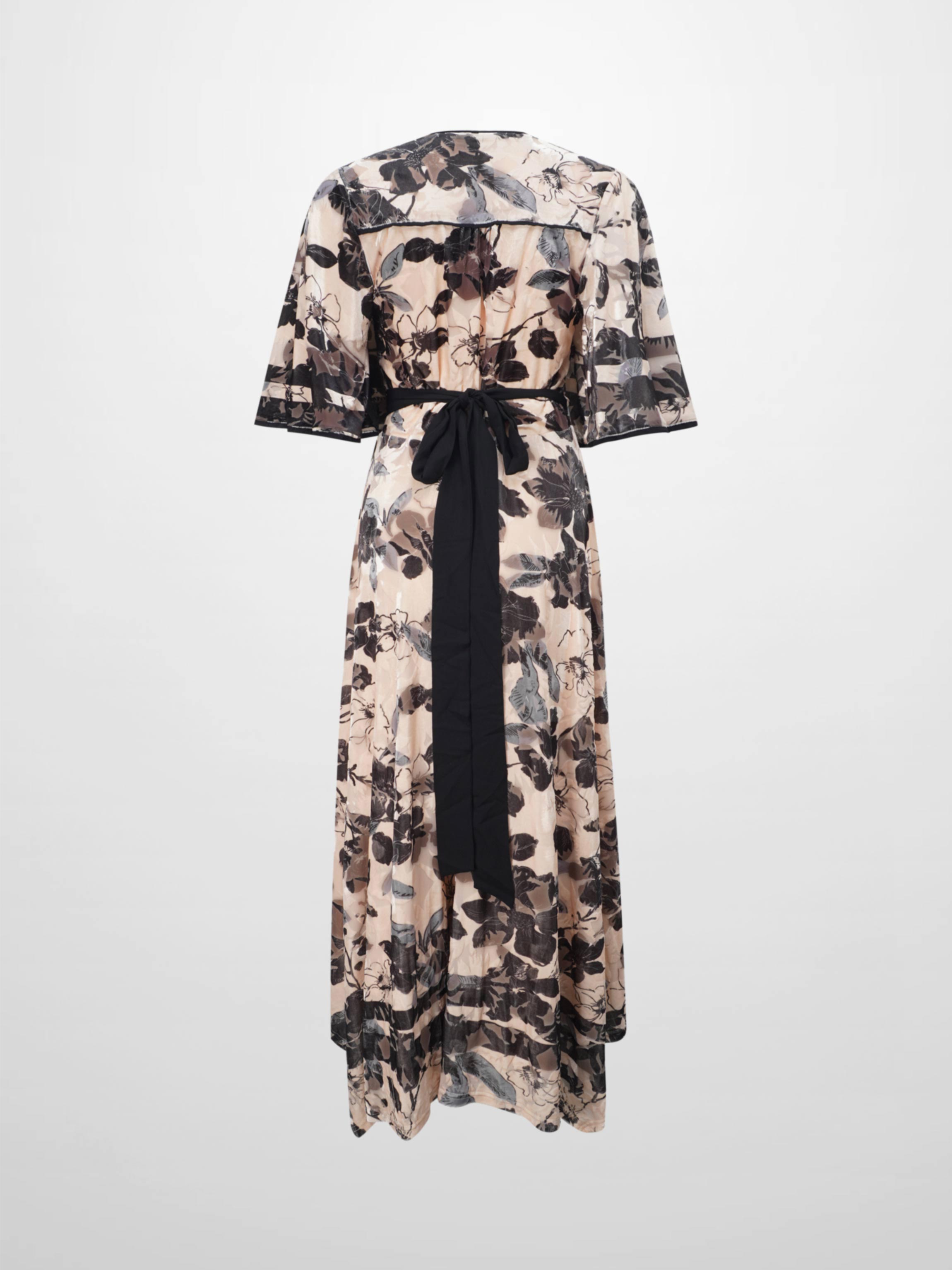 Flutter Sleeve Wrap Dress-Velvet Floral