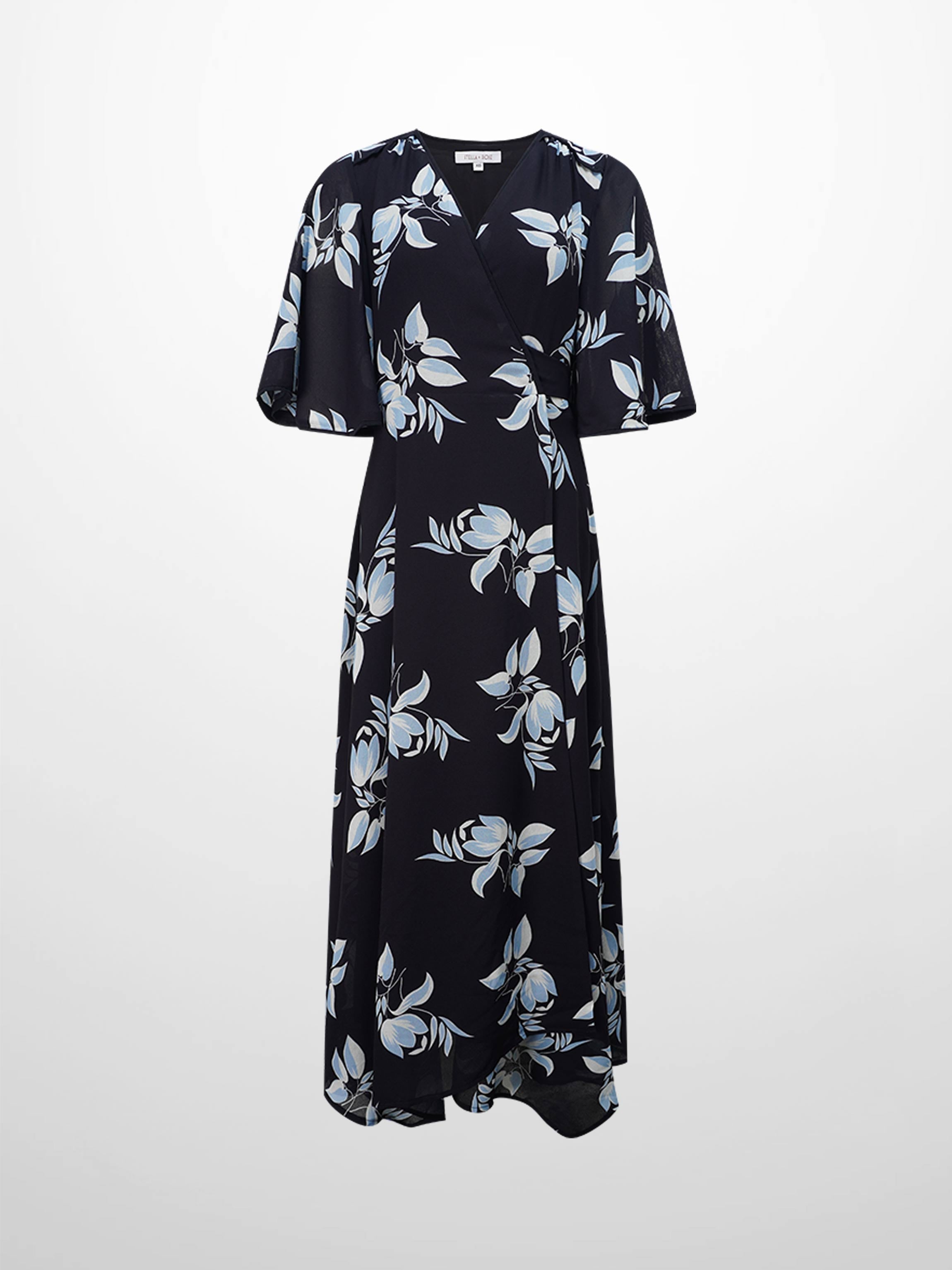 Flutter Sleeve Wrap Dress-Blue Flower