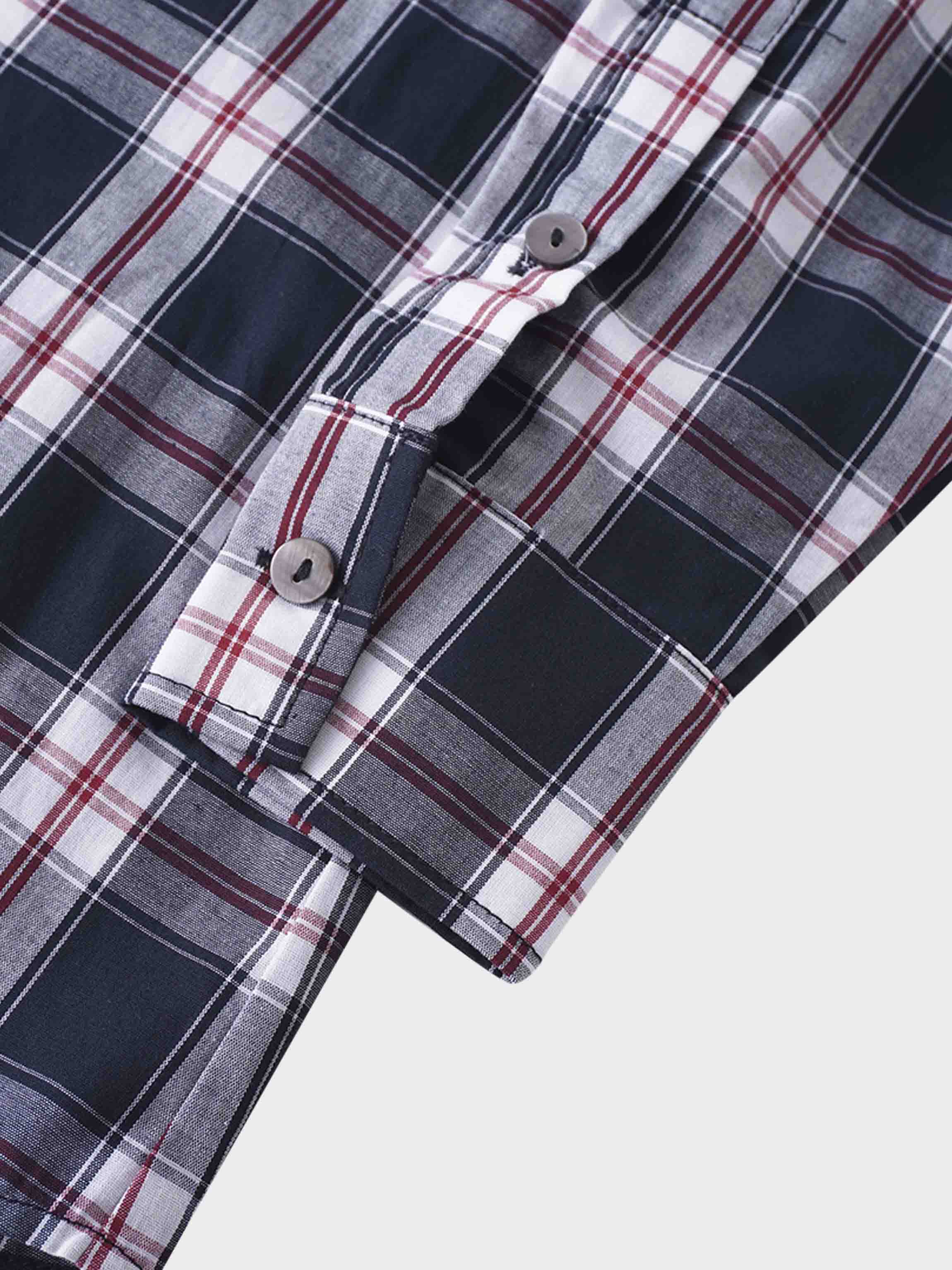 Puff Sleeve Blouse-Nautical Plaid