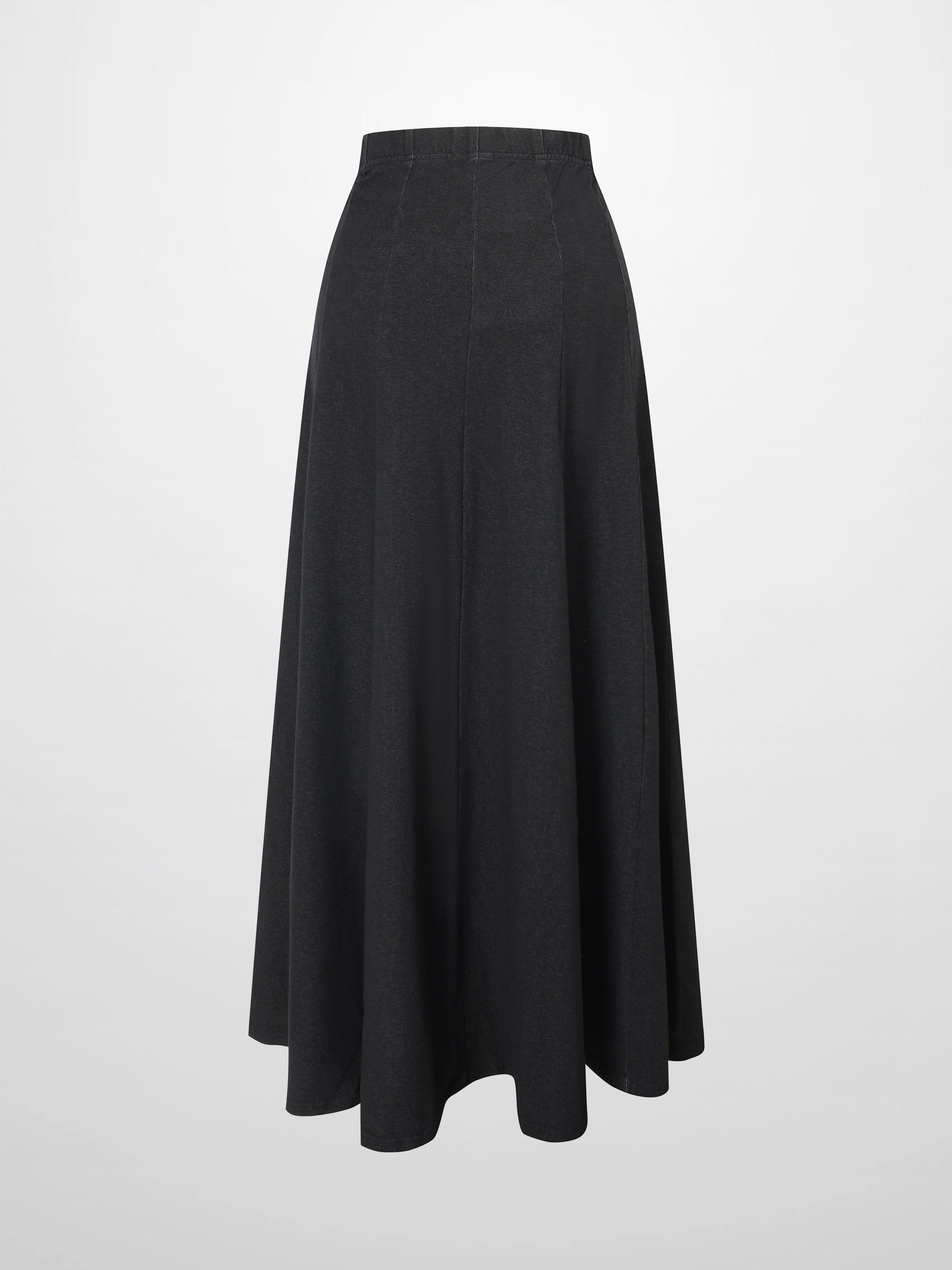 Paneled Flare Skirt 37"-Solid Black