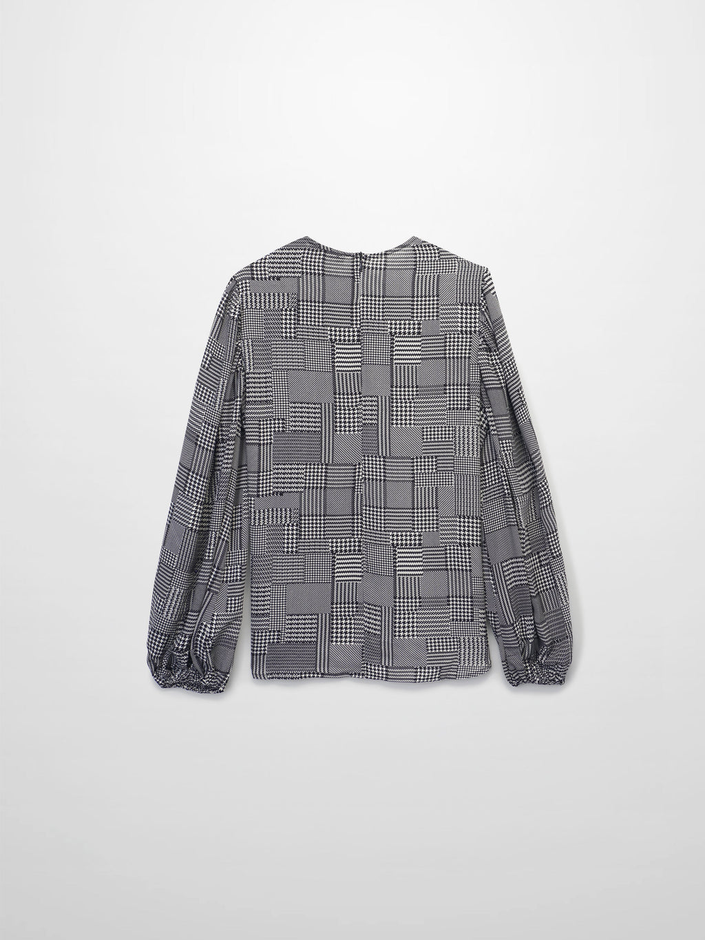 Houndstooth Blouson Sleeve Blouse-Black