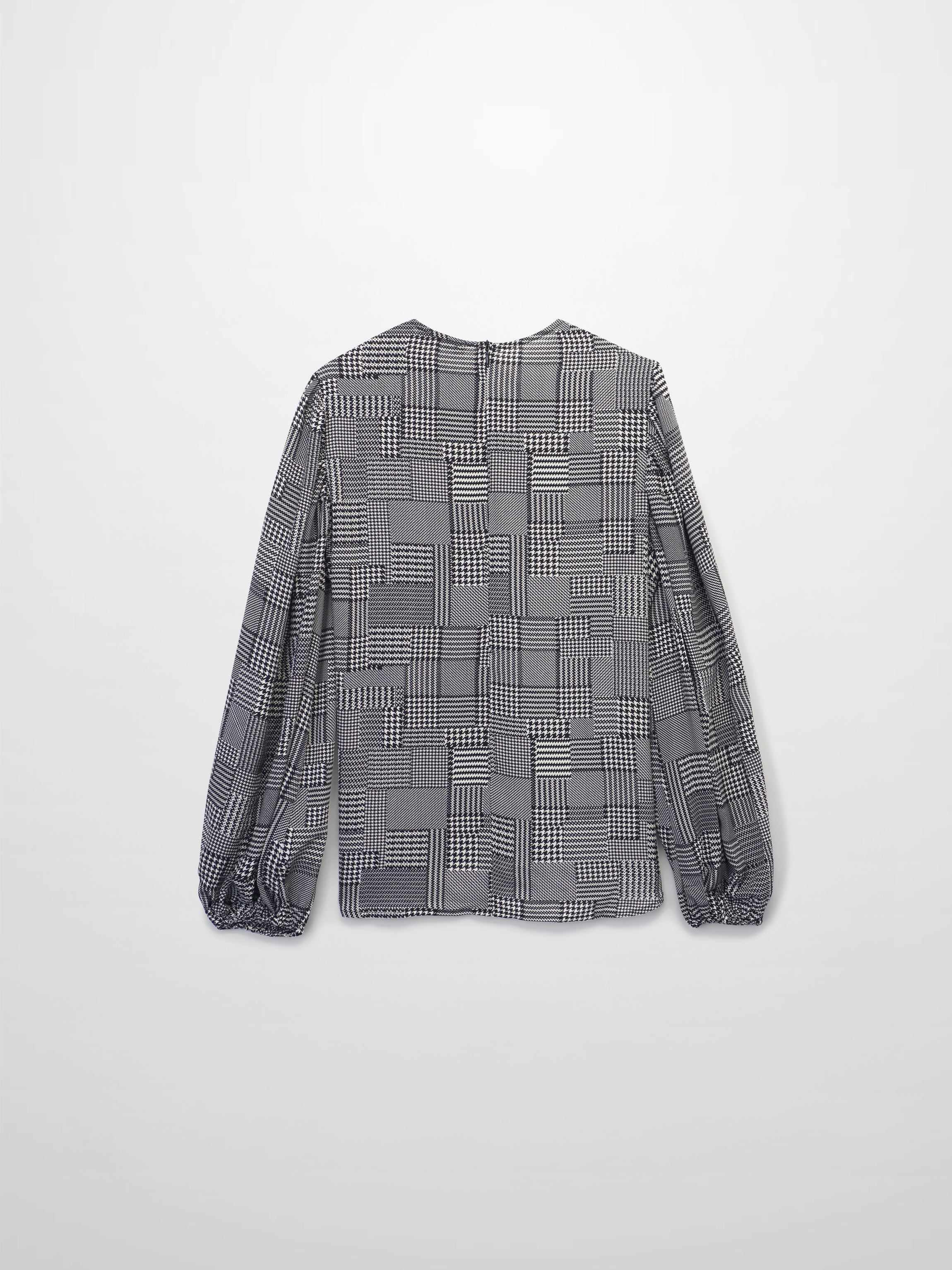 Houndstooth Blouson Sleeve Blouse-Black