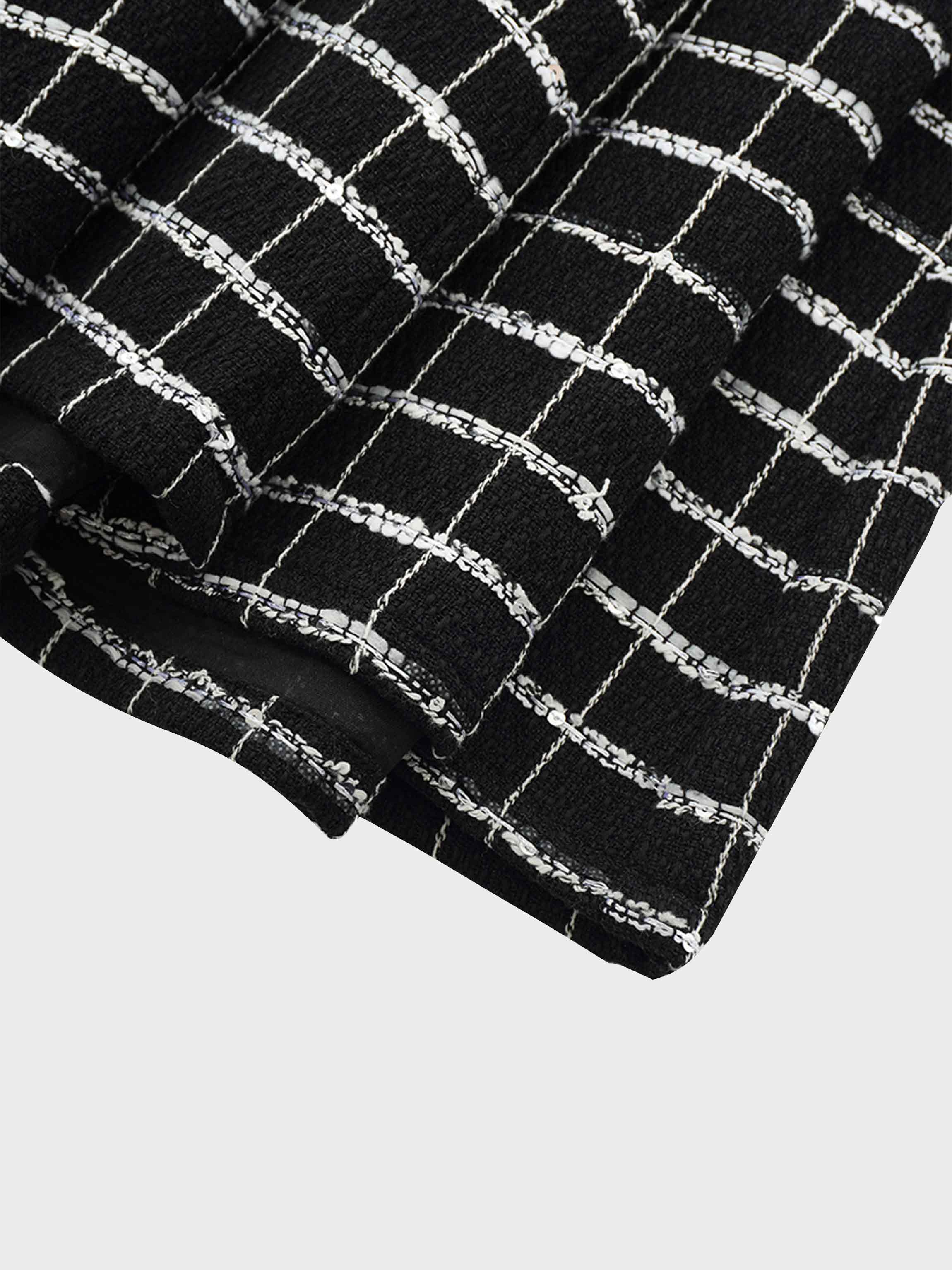 Boucle Pleat Skirt-Black and White