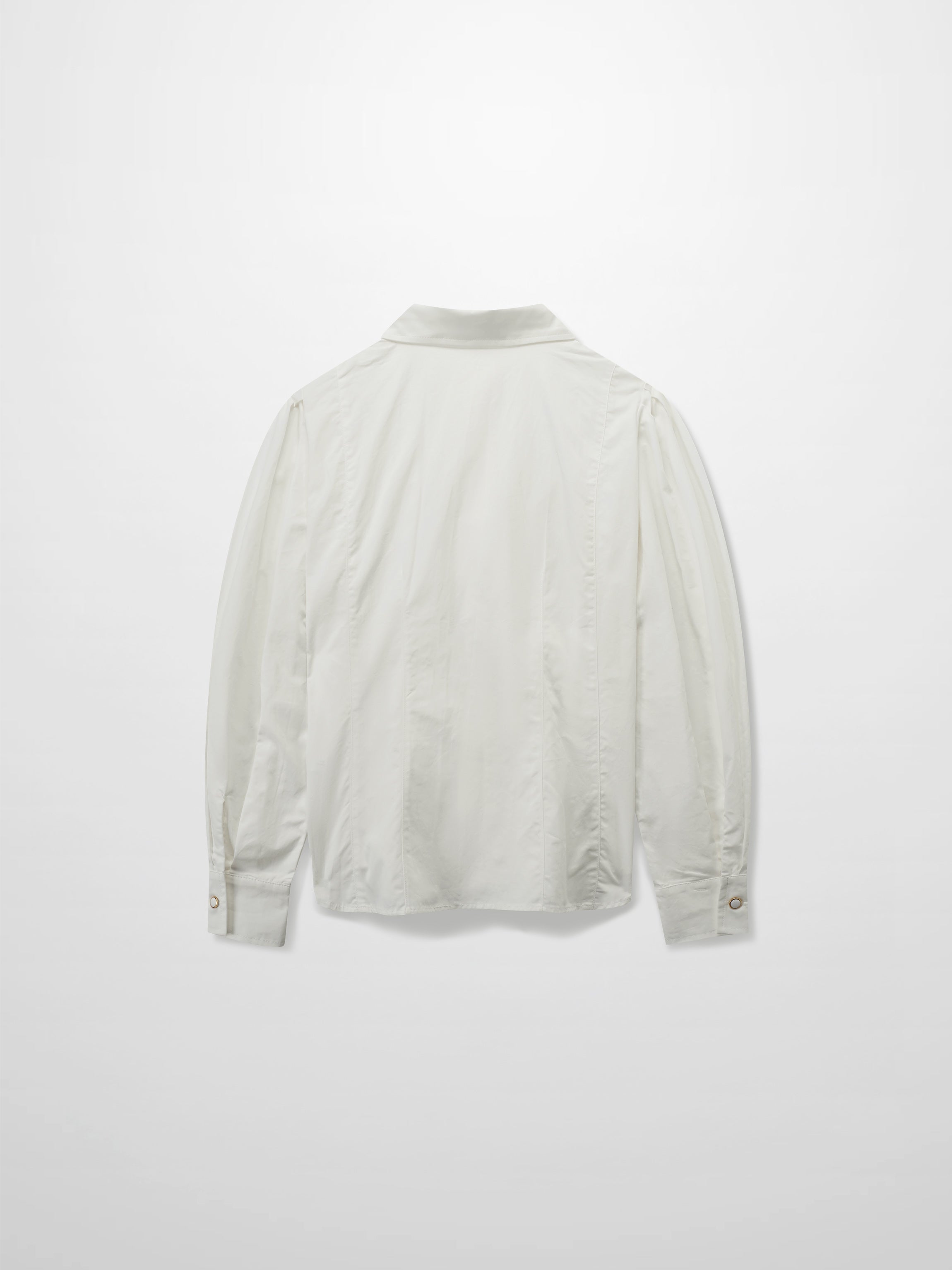 Princess Cut Puff Sleeve Cotton Blouse-White