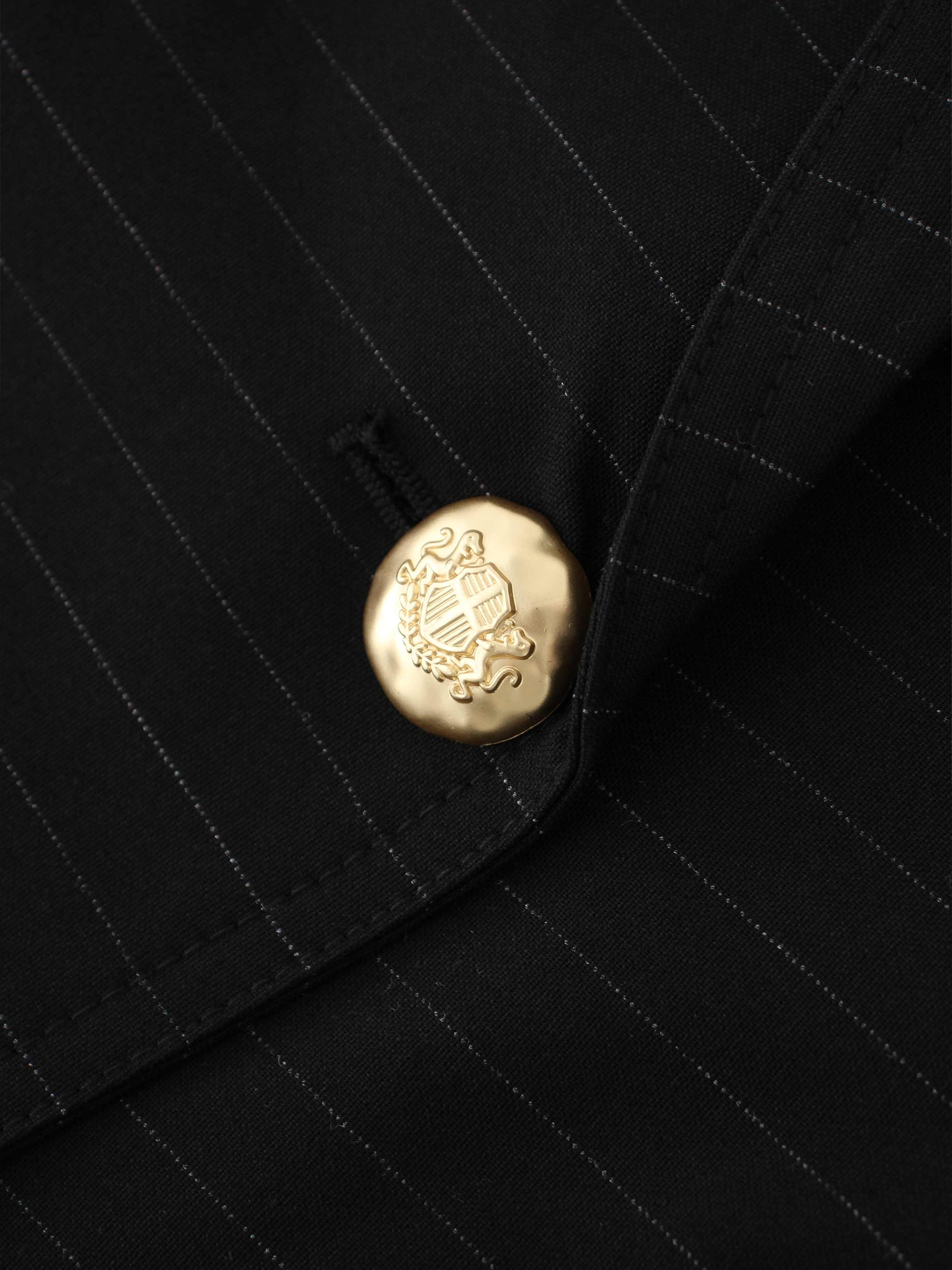 Gold Button Pinstripe Blazer-Black
