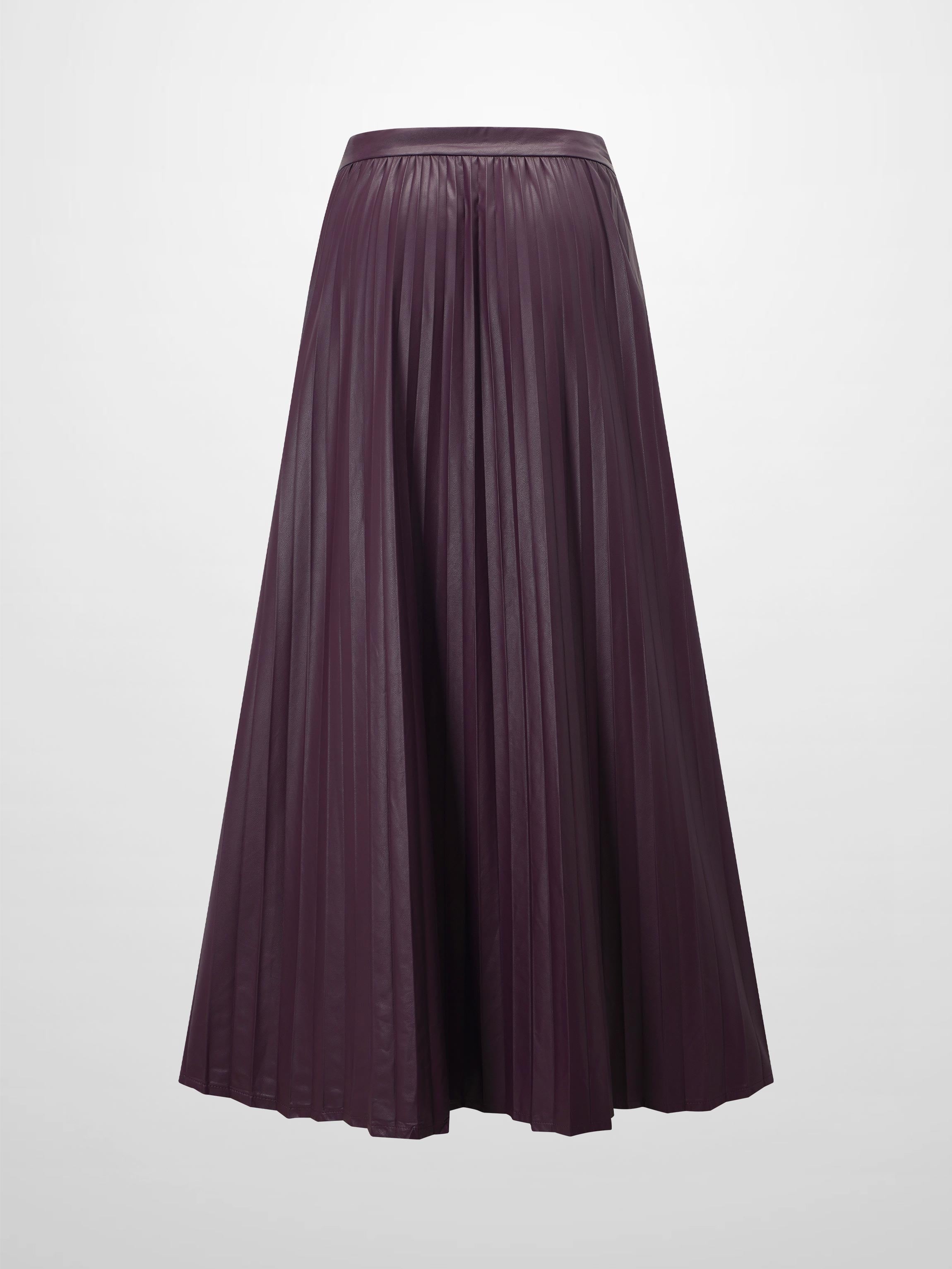 Accordion Pleated Faux Leather Skirt-Eggplant