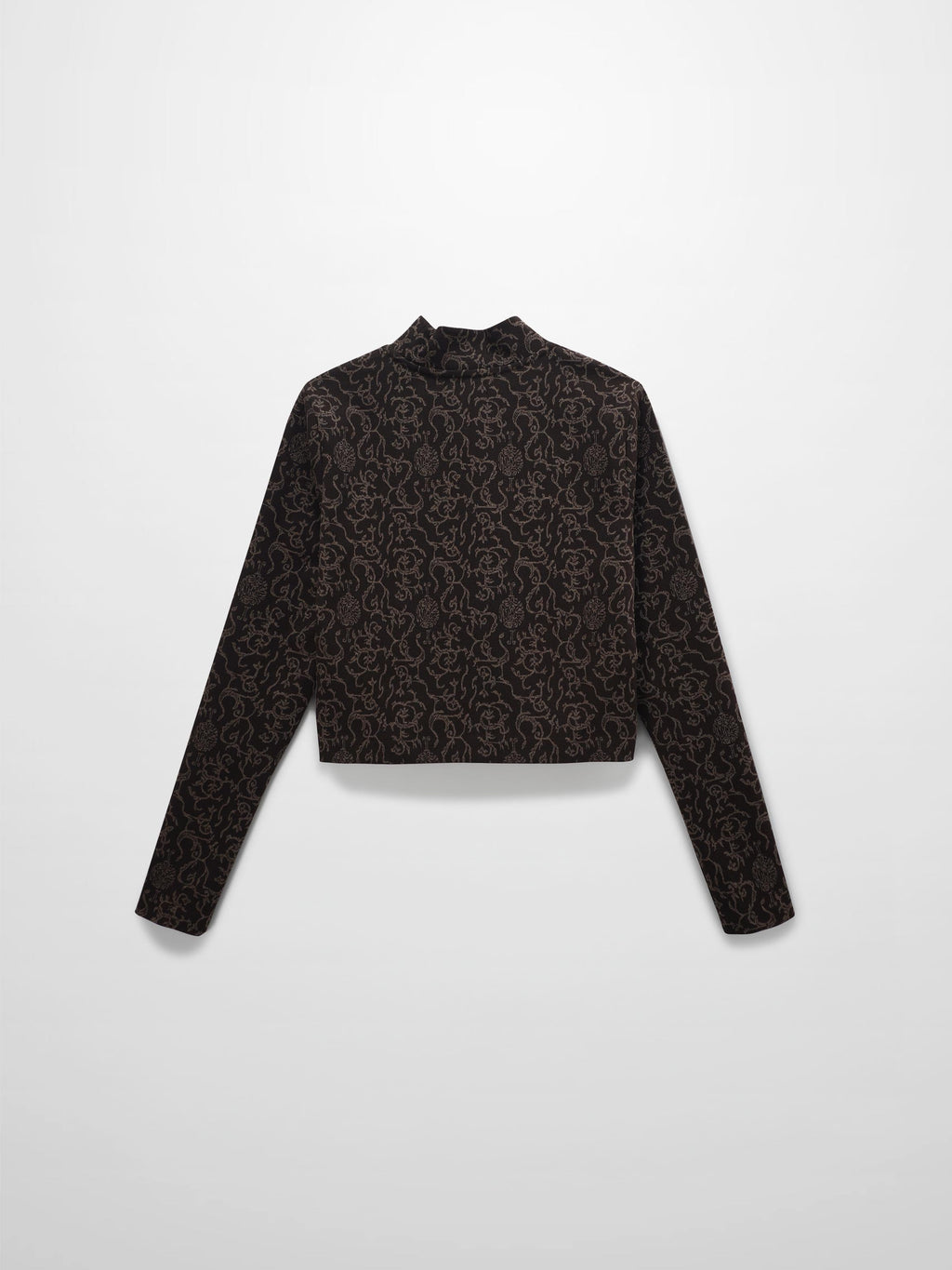 Boxy Mock Neck Top-Brown Vines