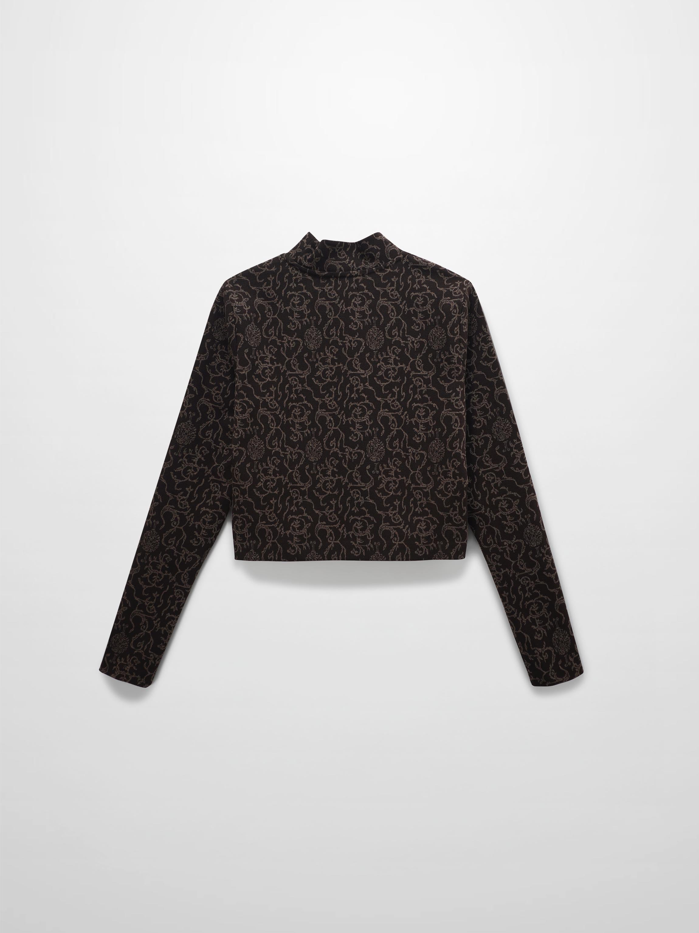 Boxy Mock Neck Top-Brown Vines