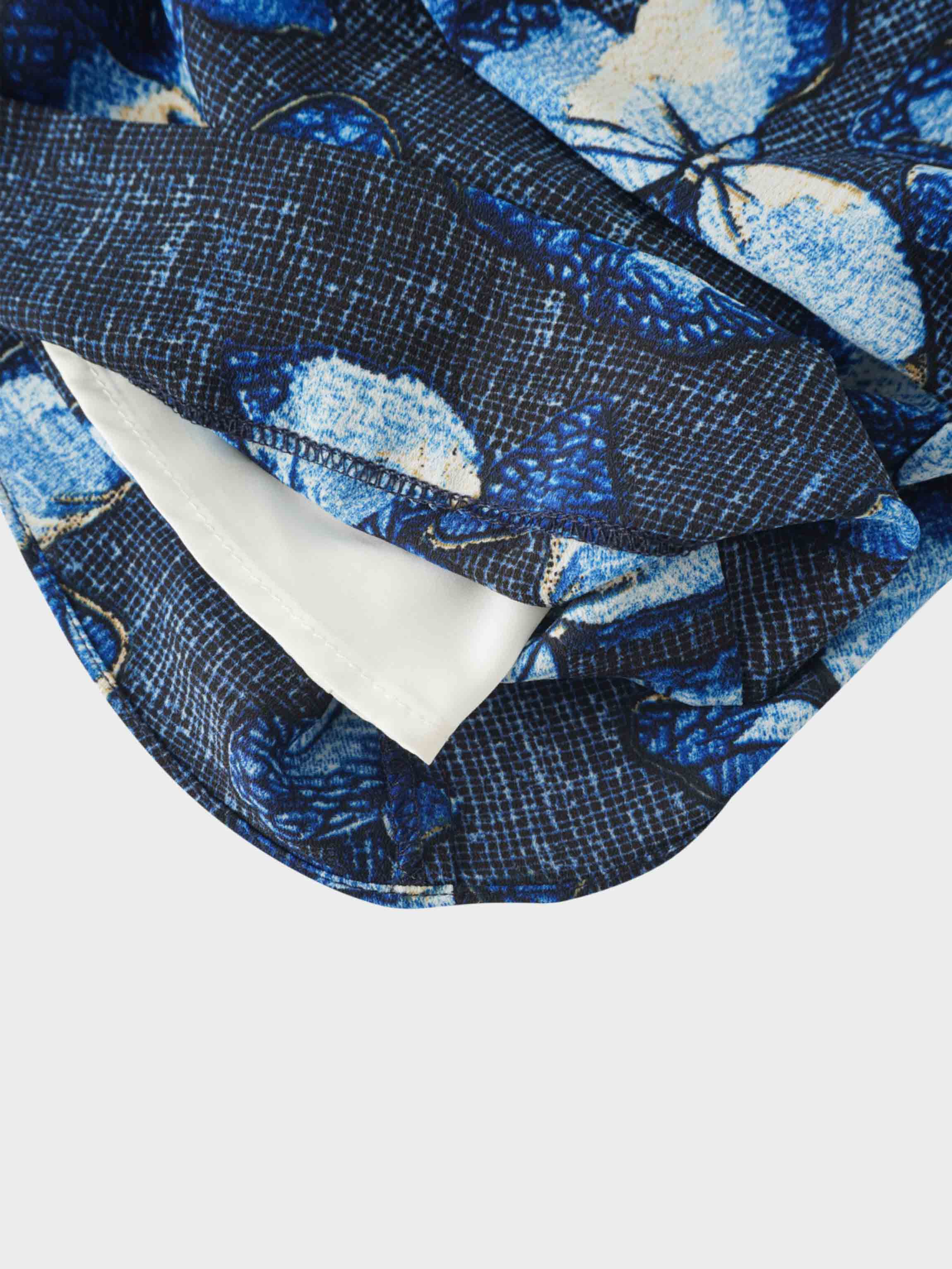 Layered Belted Dress-Blue Floral