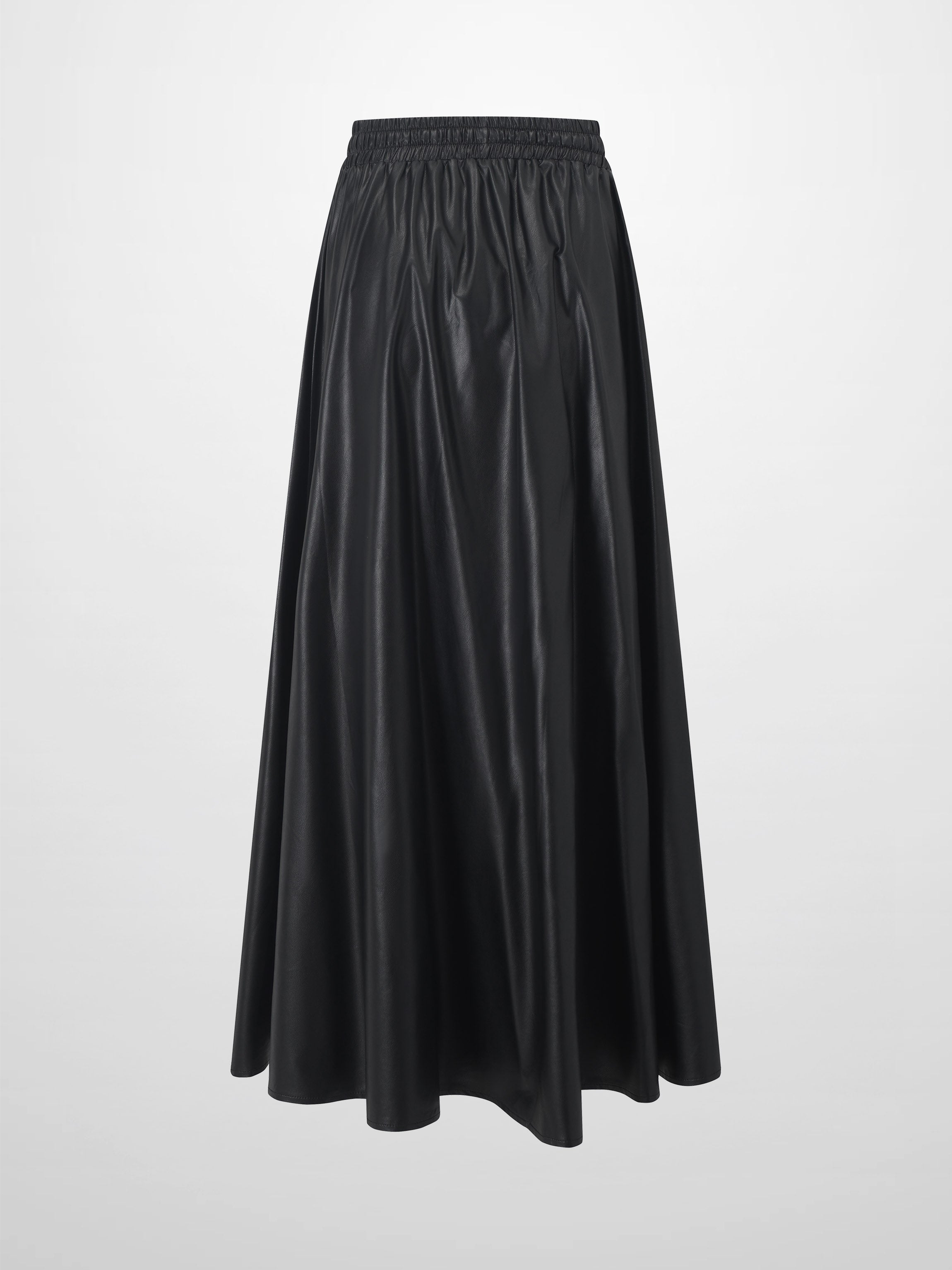 Drawstring Faux Leather Skirt-Black