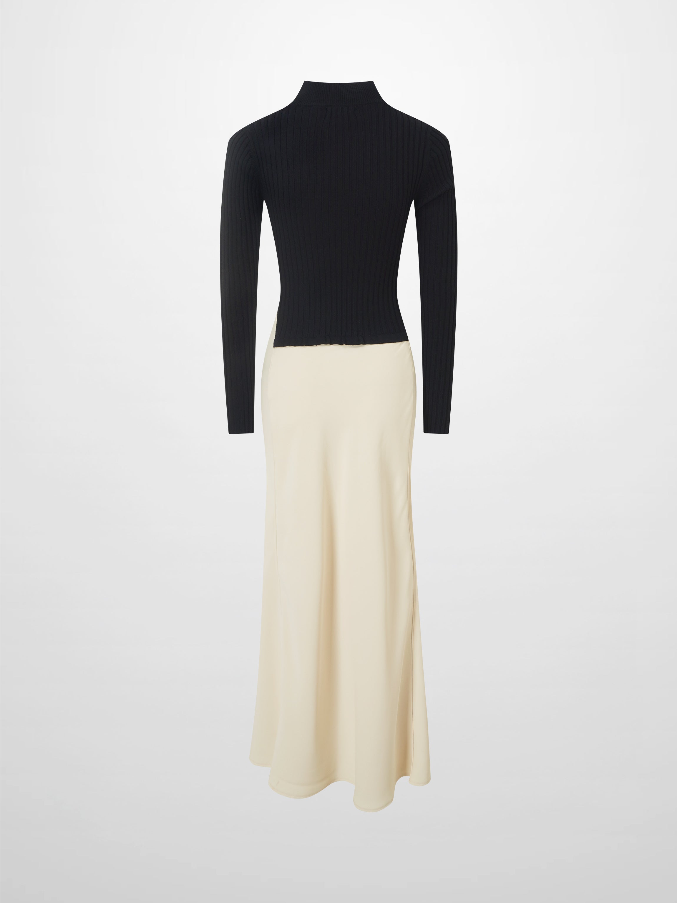 Crepe Bottom Dress-Black/Cream