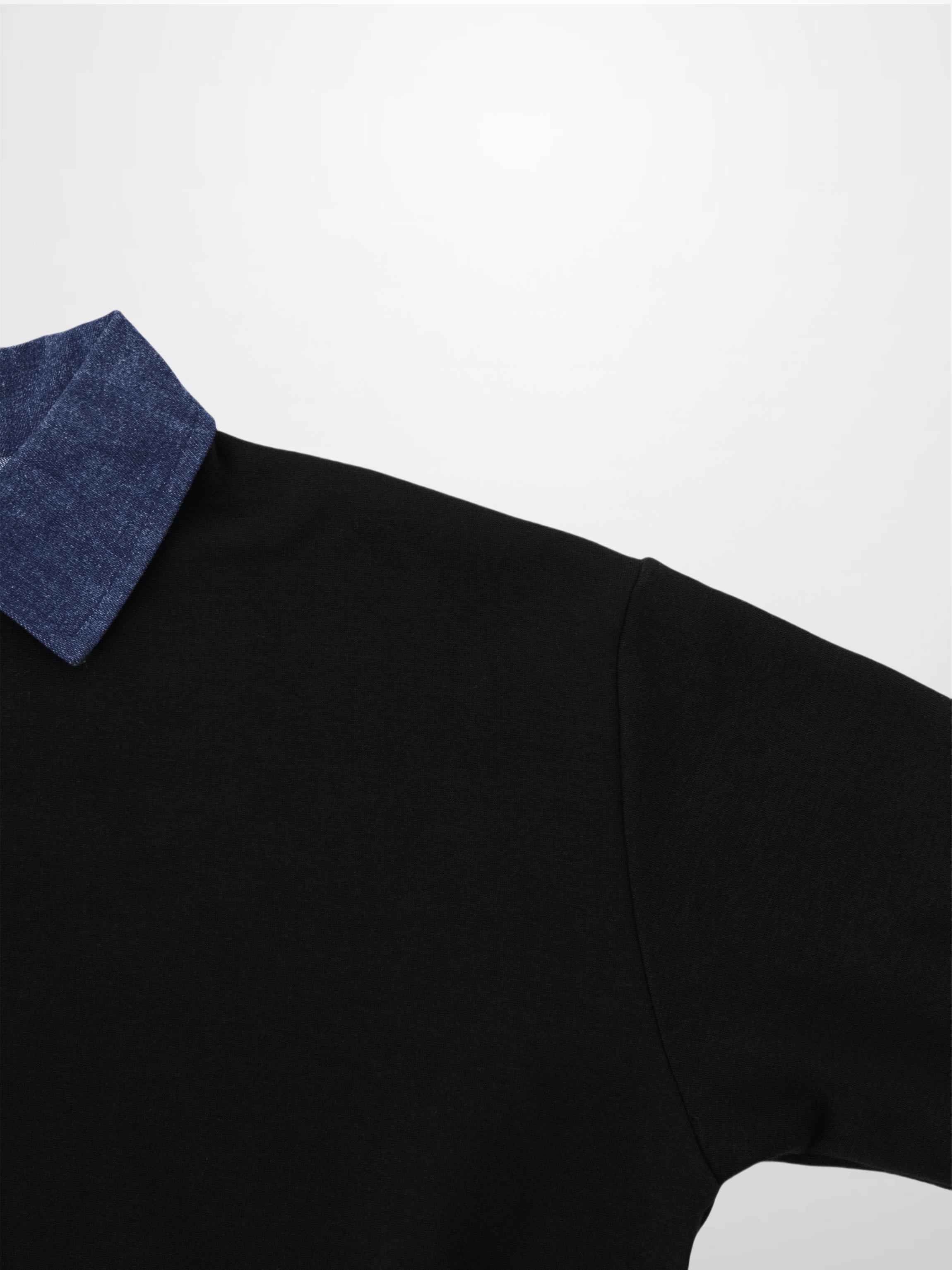 Collar Sweatshirt-Denim/Black