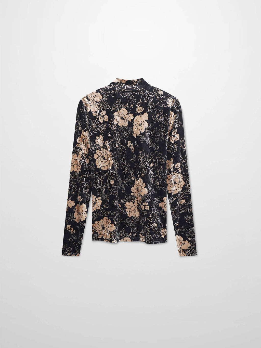 Printed Velour Turtleneck-Gold Floral