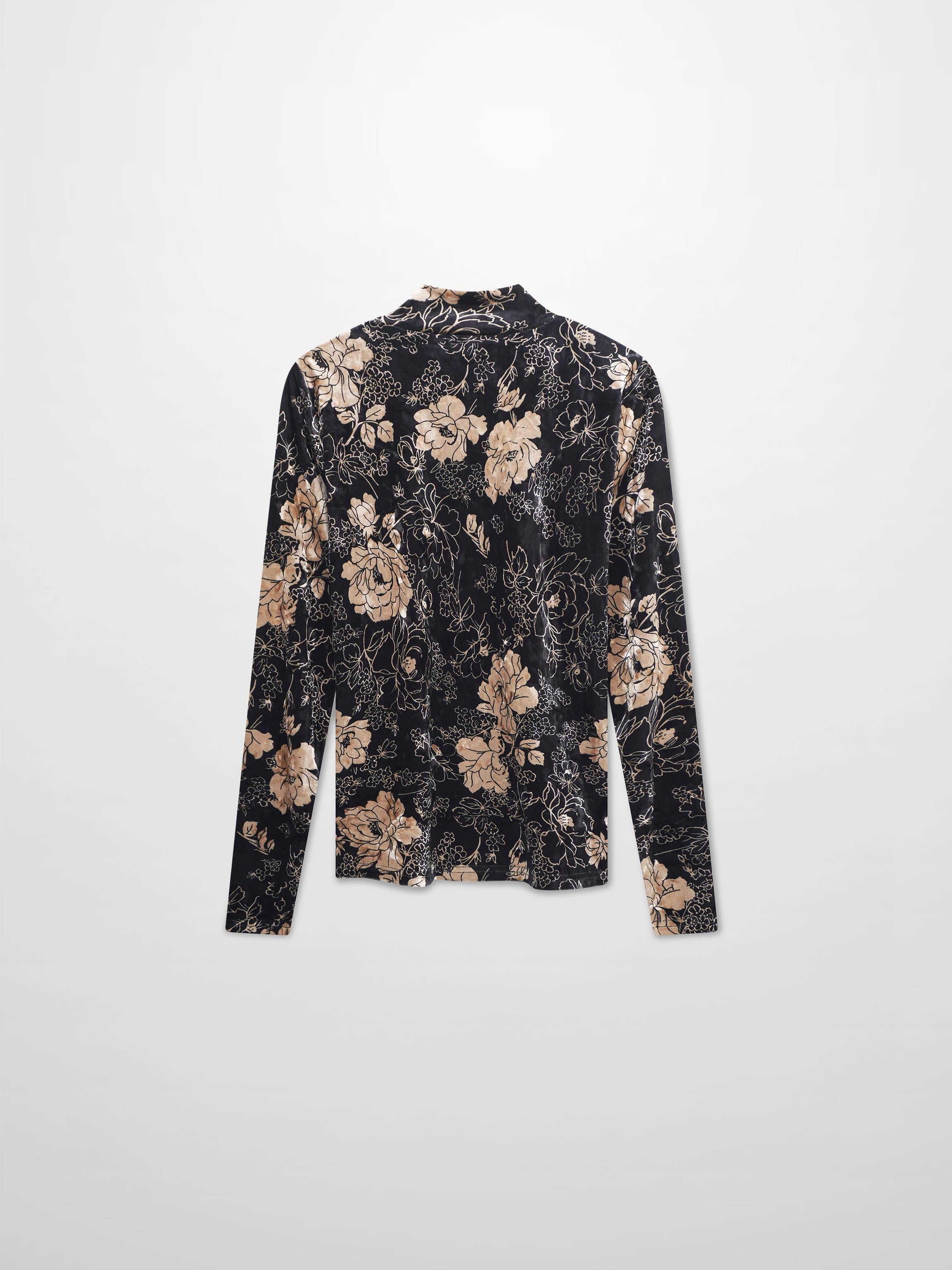 Printed Velour Turtleneck-Gold Floral