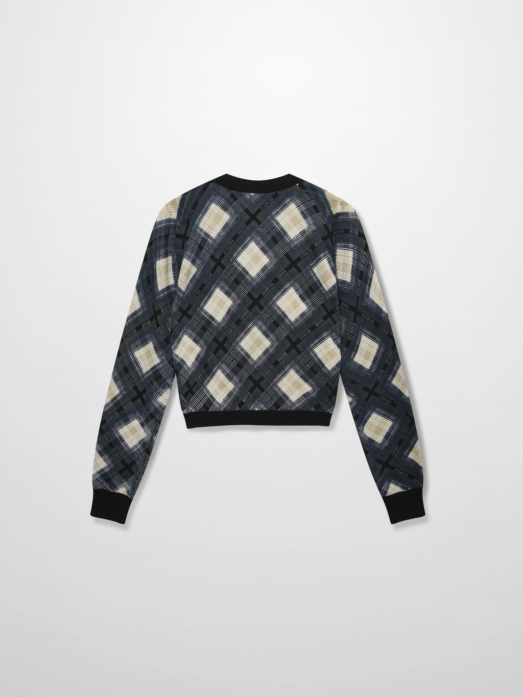 Buttoned Cardigan-Black/White Plaid