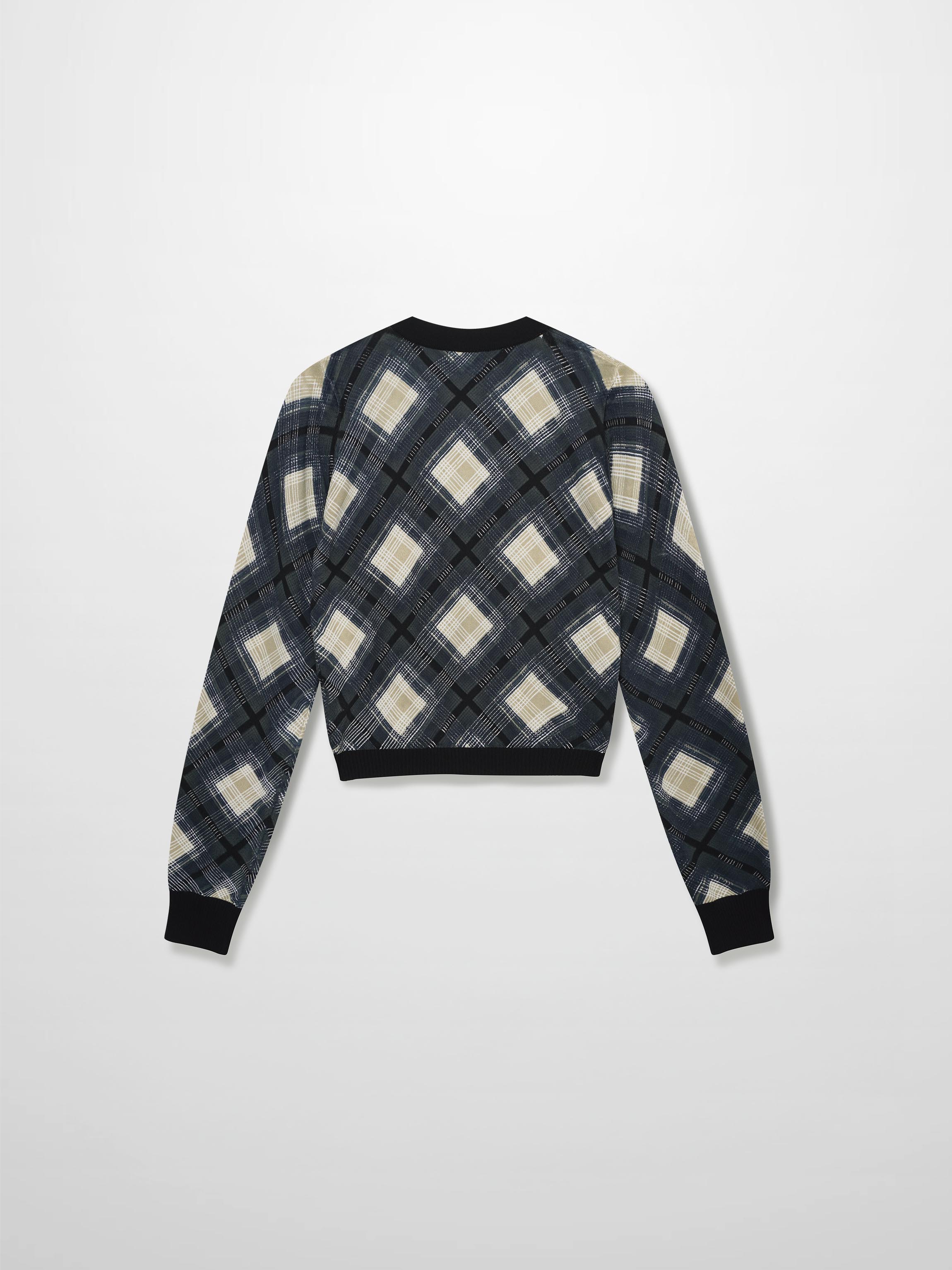 Buttoned Cardigan-Black/White Plaid