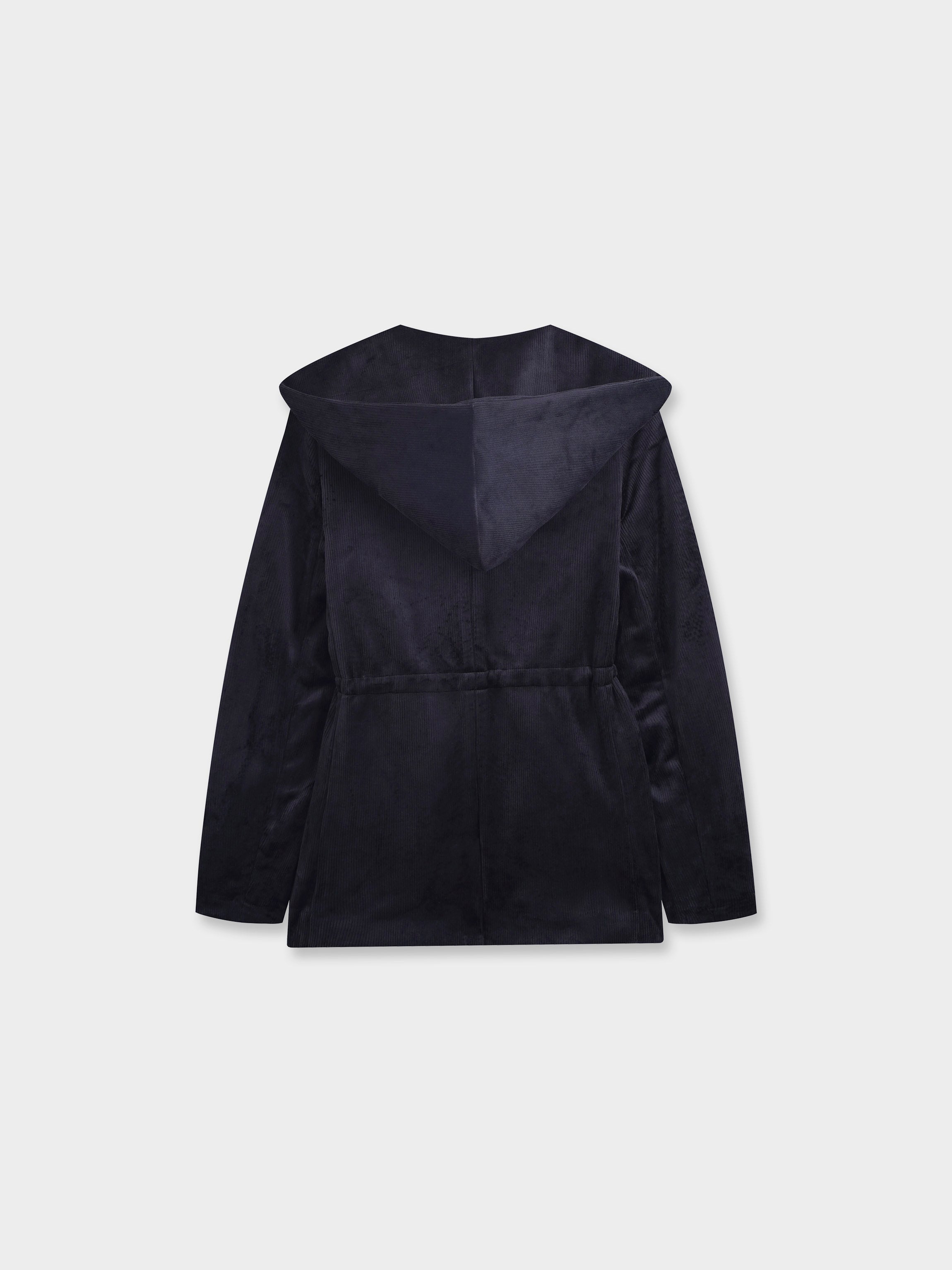Velour Ribbed Blazer-Black