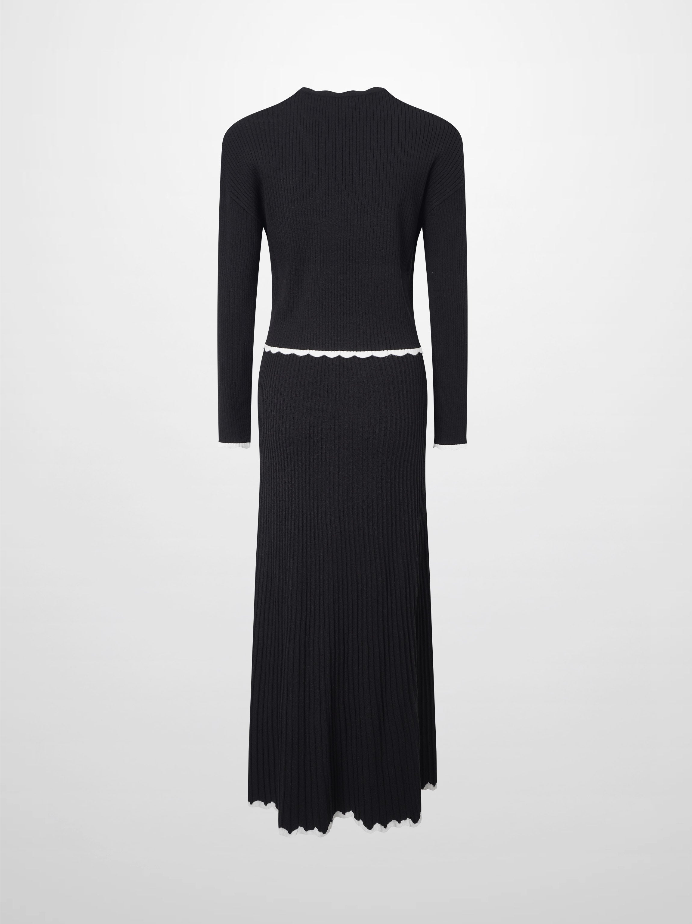 Knit Crop Sweater Dress Set-Black/Cream