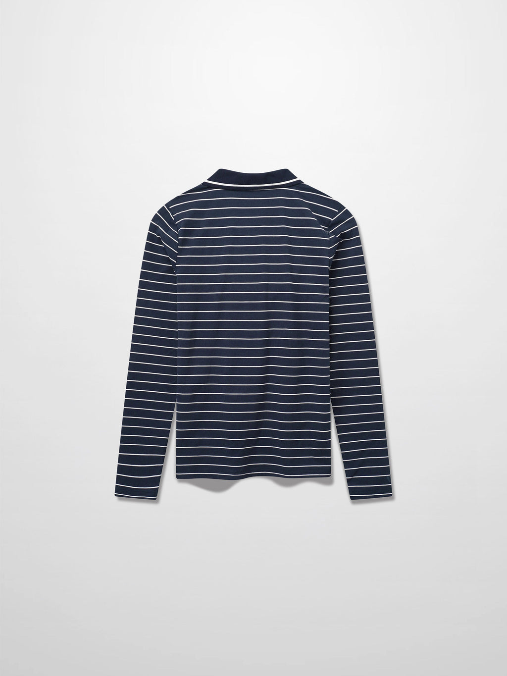 Striped Collar Snap Tee-Navy/White