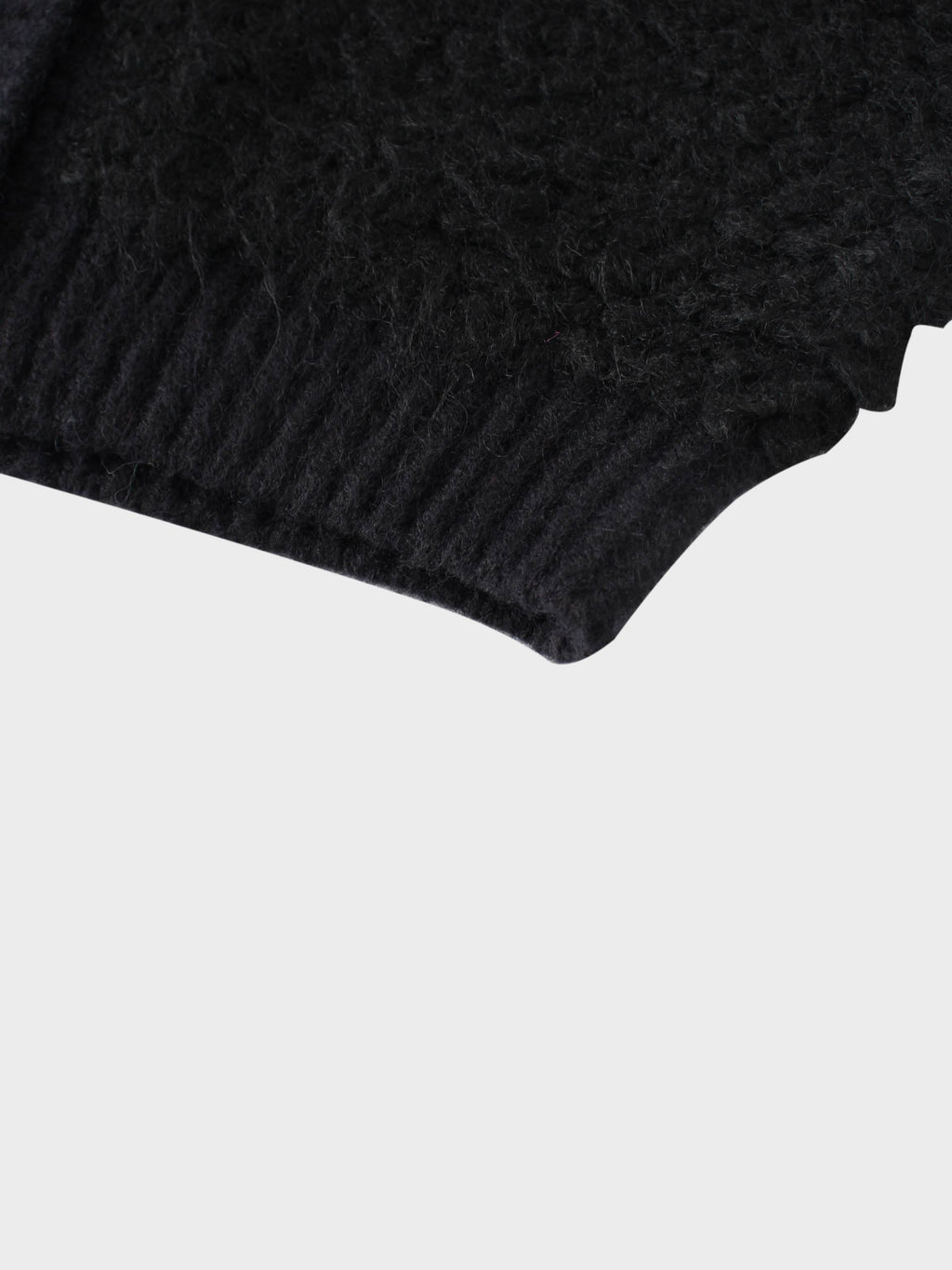 Ribbed Knit Mohair Cardigan Jacket-Black