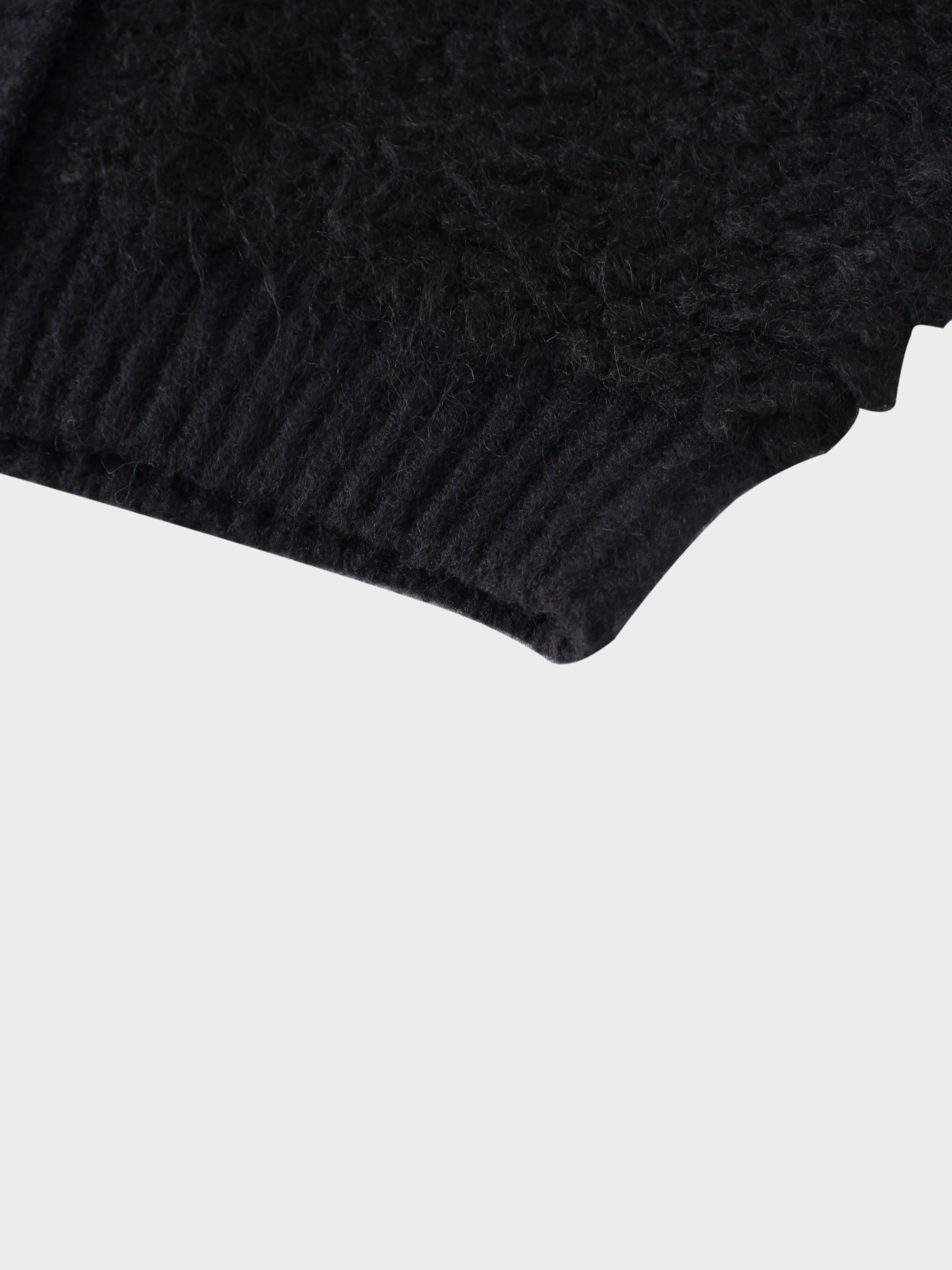 Ribbed Knit Mohair Cardigan Jacket-Black