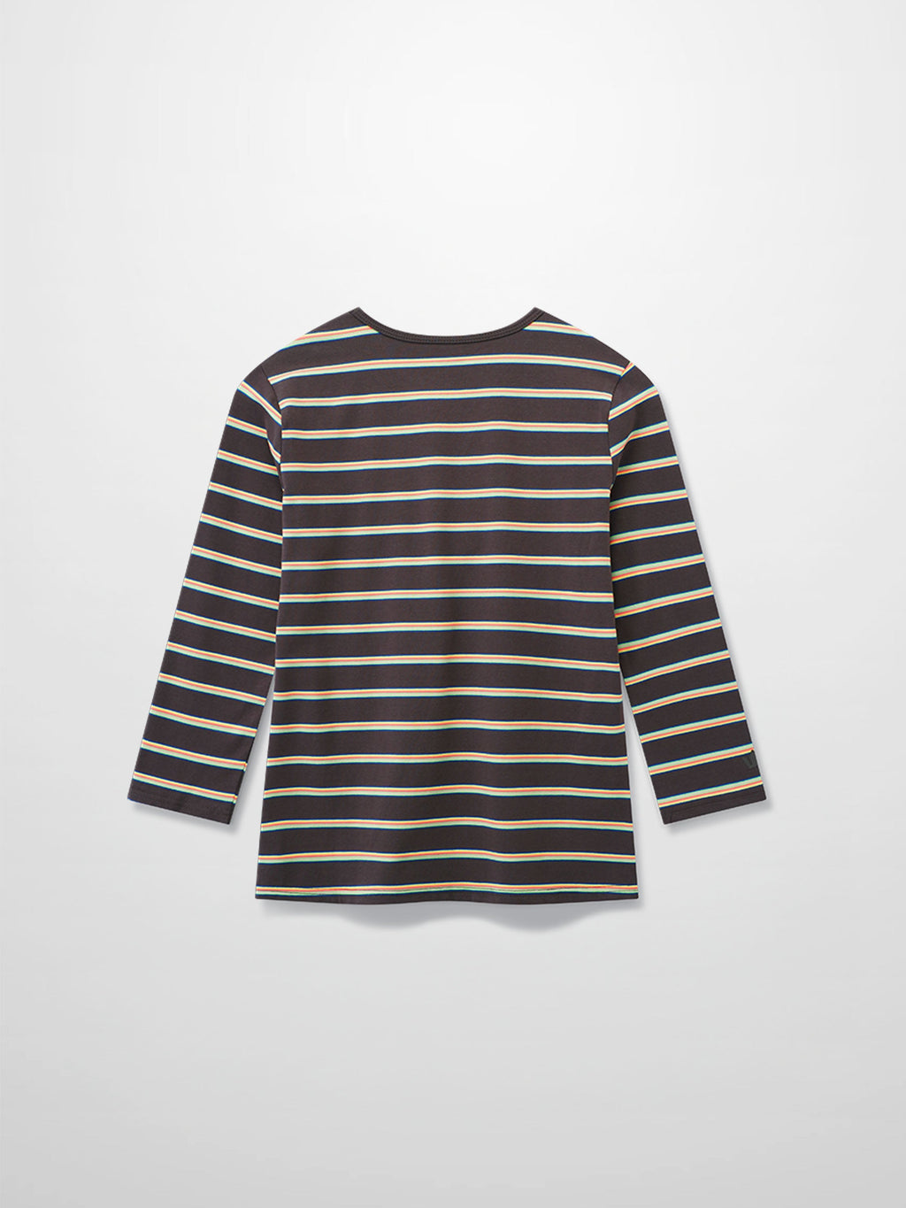 Flat Striped Crew Tee 3Q-Charcoal Grey/Neon Stripe