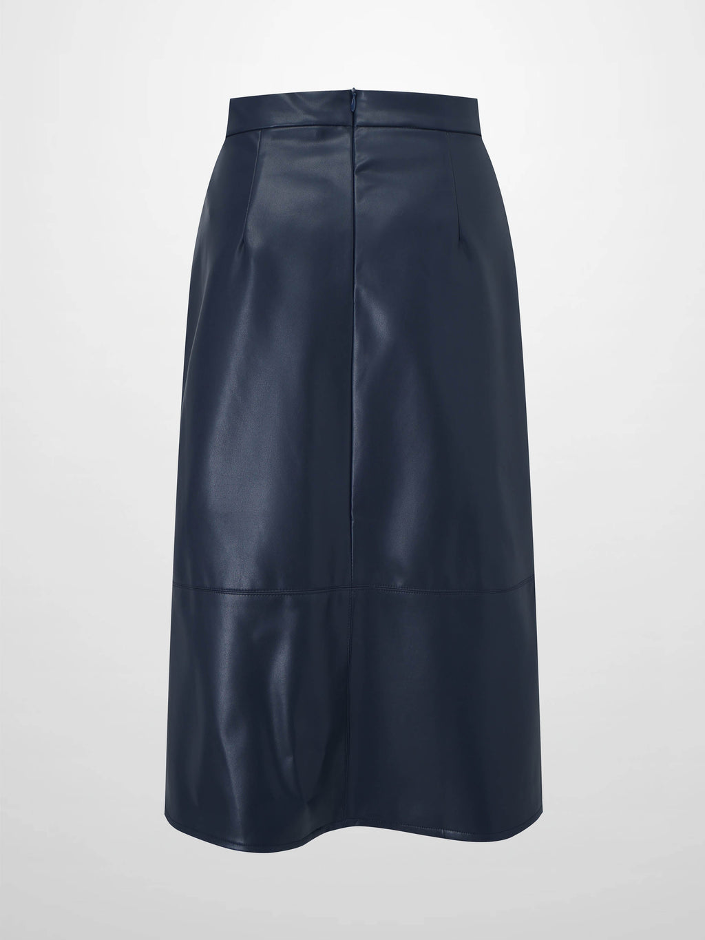 Short A-Line Seamed Faux Leather Skirt-Navy