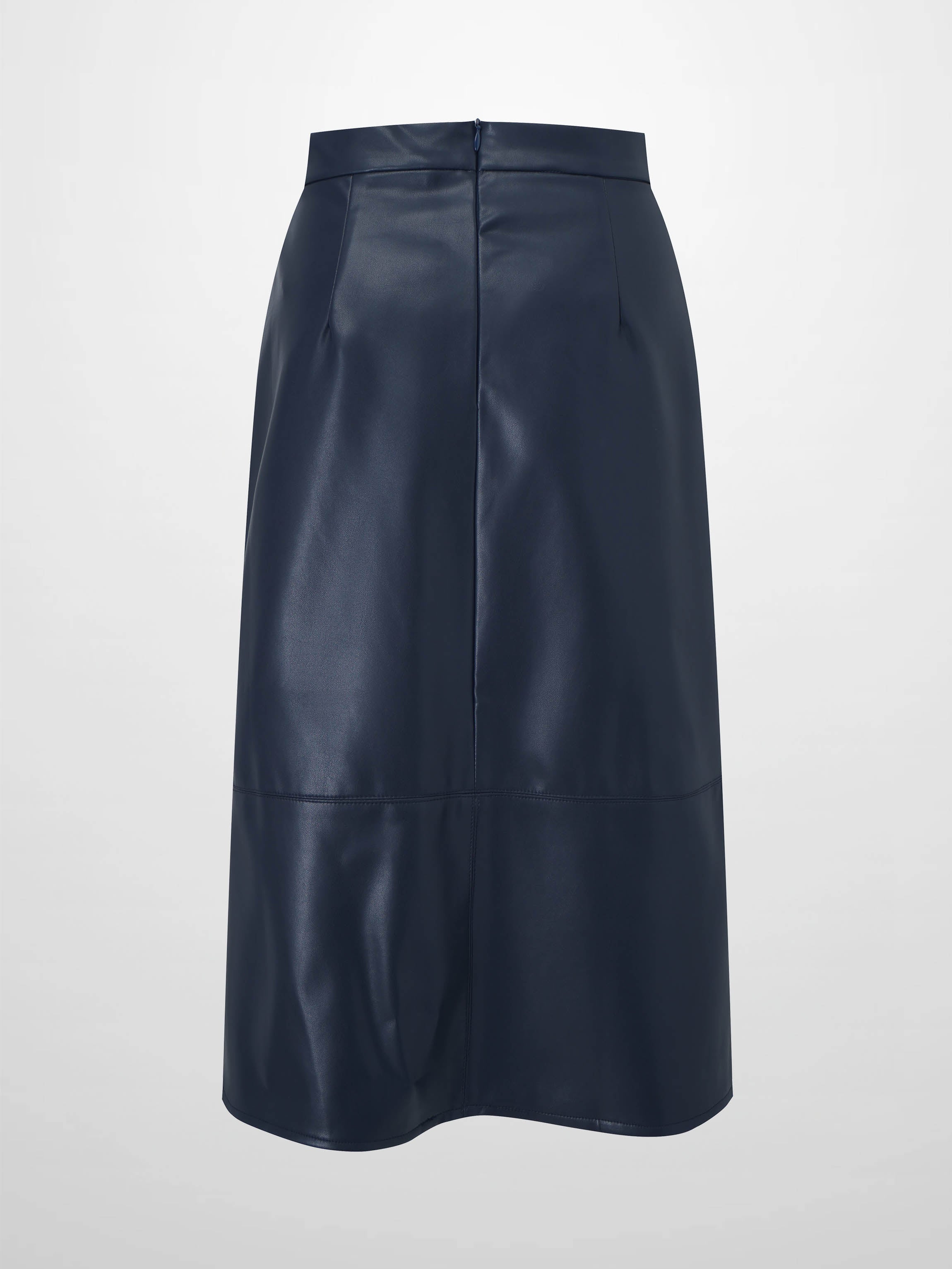 Short A-Line Seamed Faux Leather Skirt-Navy