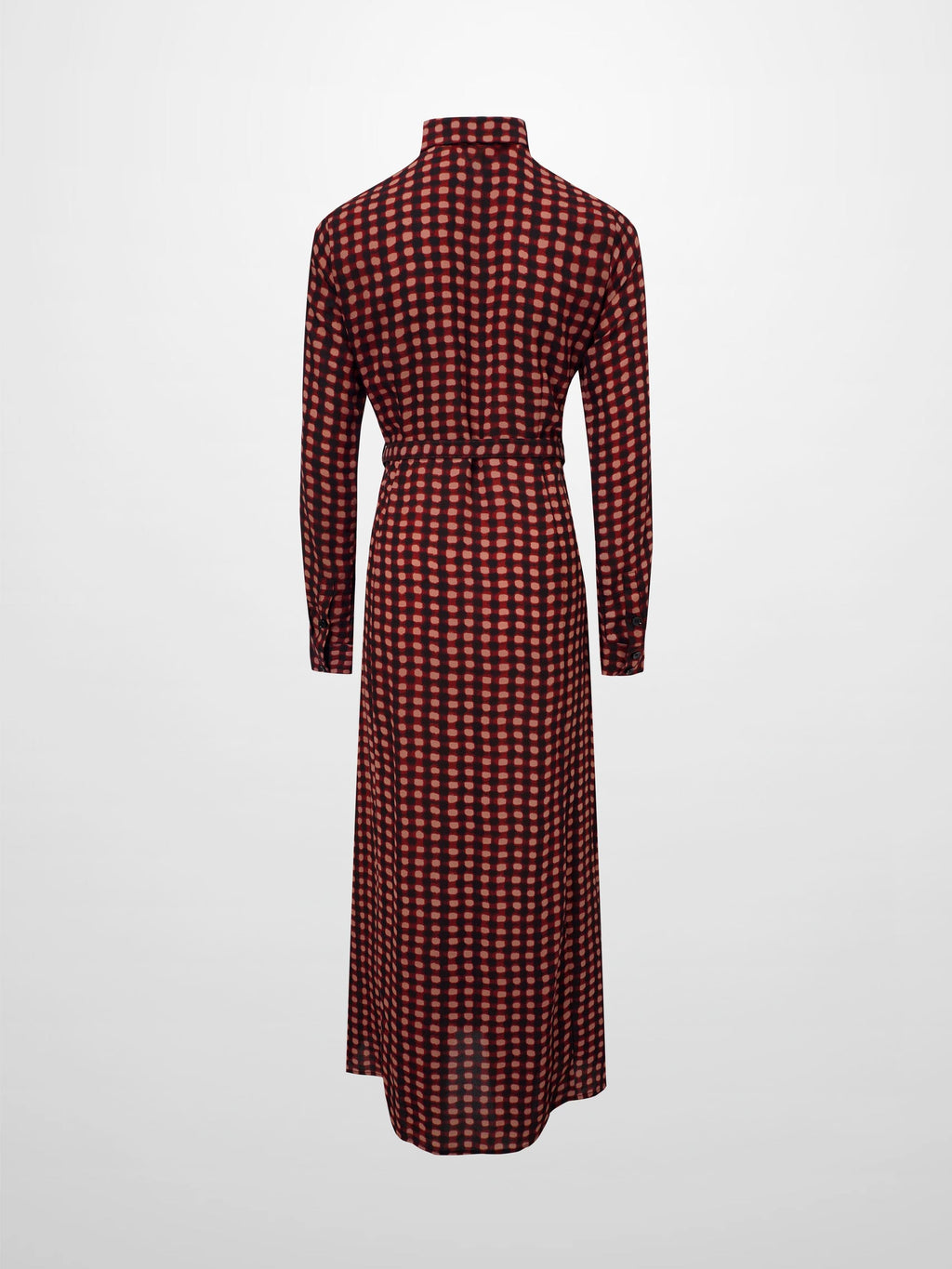 Basic Belted A-Line Dress-Burgundy/Pink