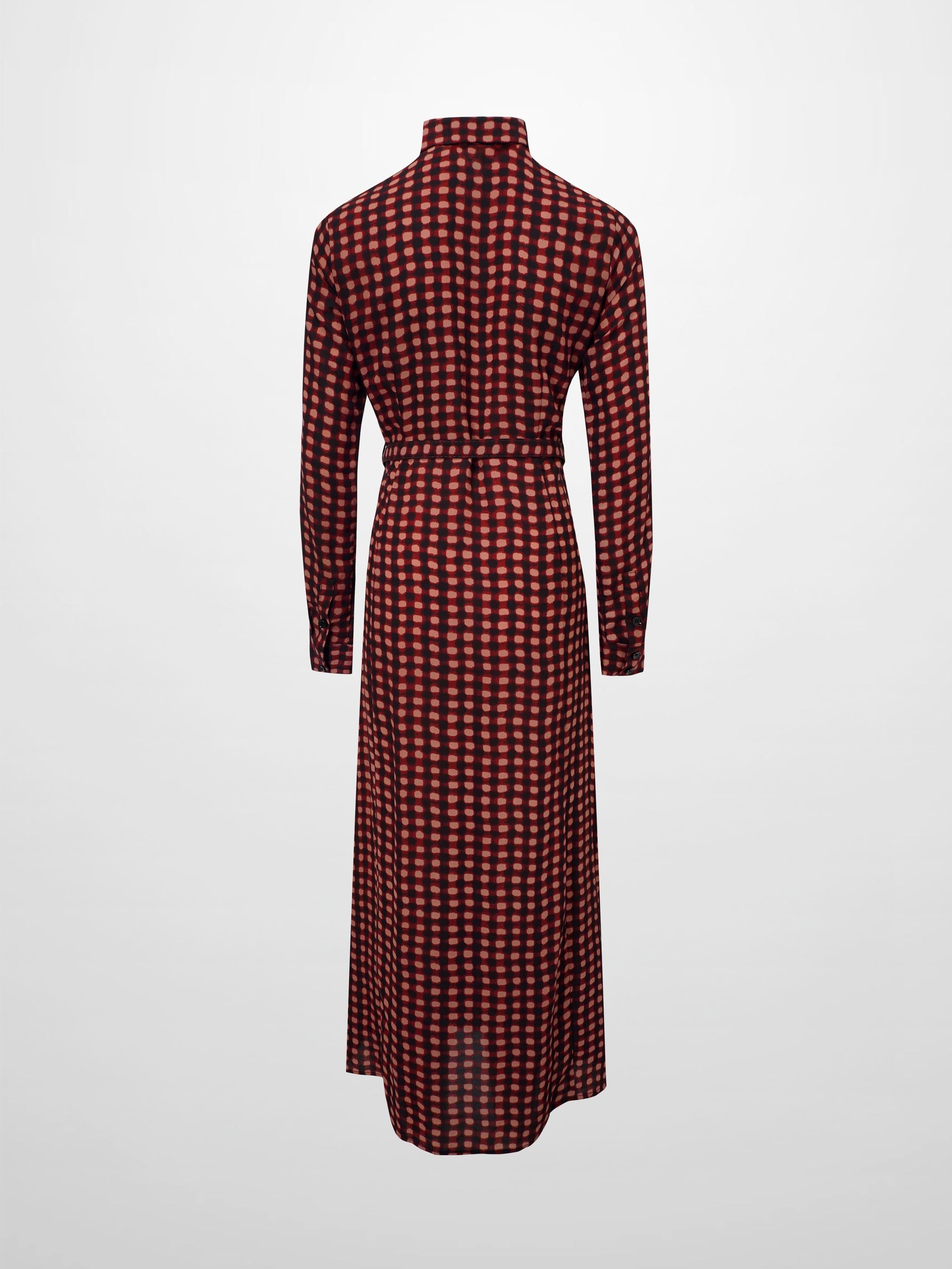 Basic Belted A-Line Dress-Burgundy/Pink