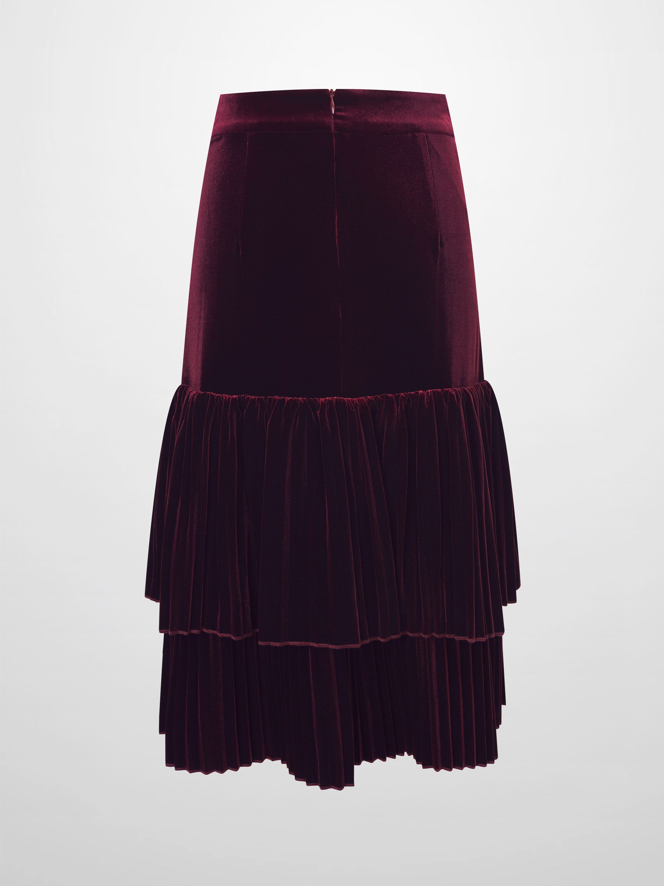 Double Layer Pleated Bottom Velvet Skirt-Burgundy