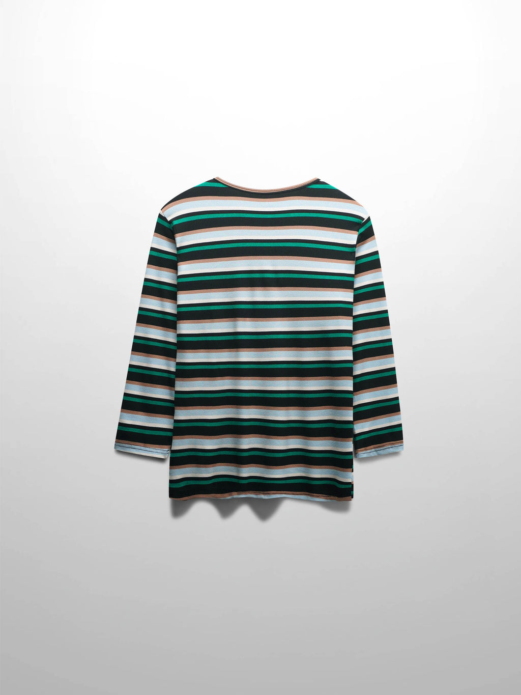 Ribbed Striped Crew 3/4 Sleeve-Green