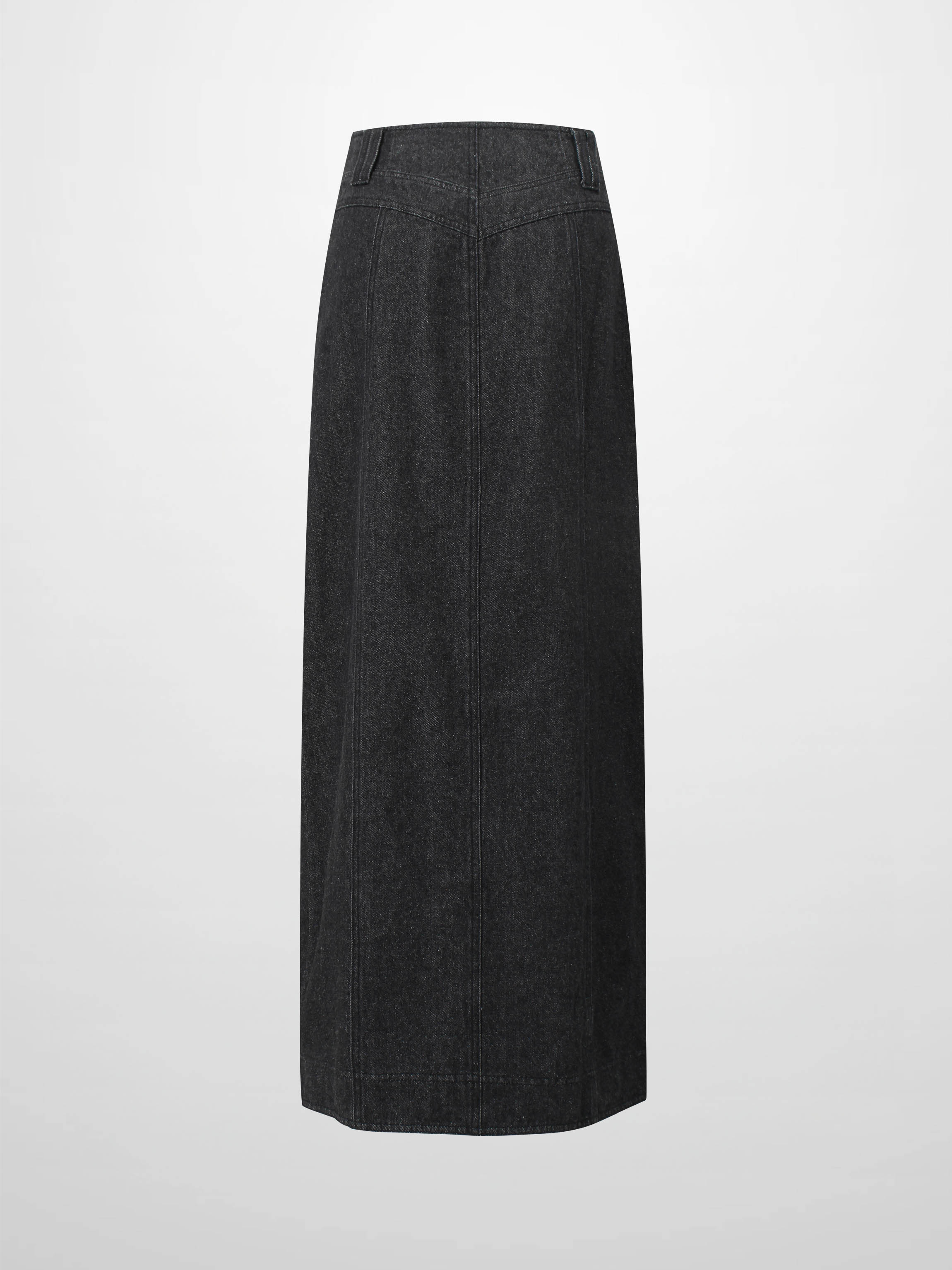 Button Design Denim Skirt-Black
