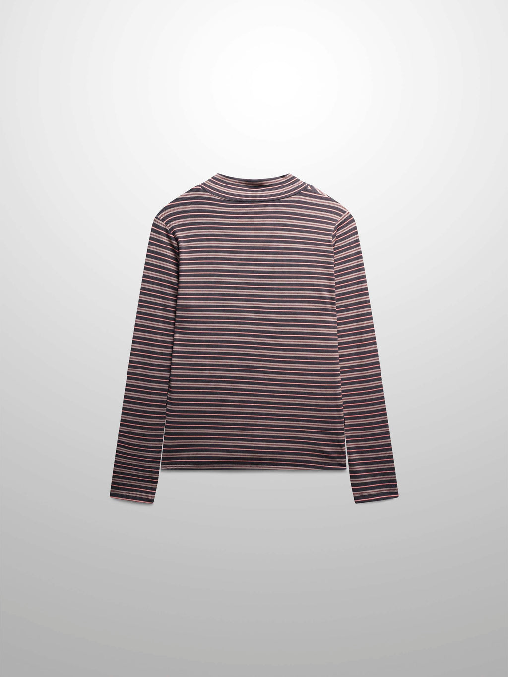 Striped Ribbed Turtleneck-Grey/Peach