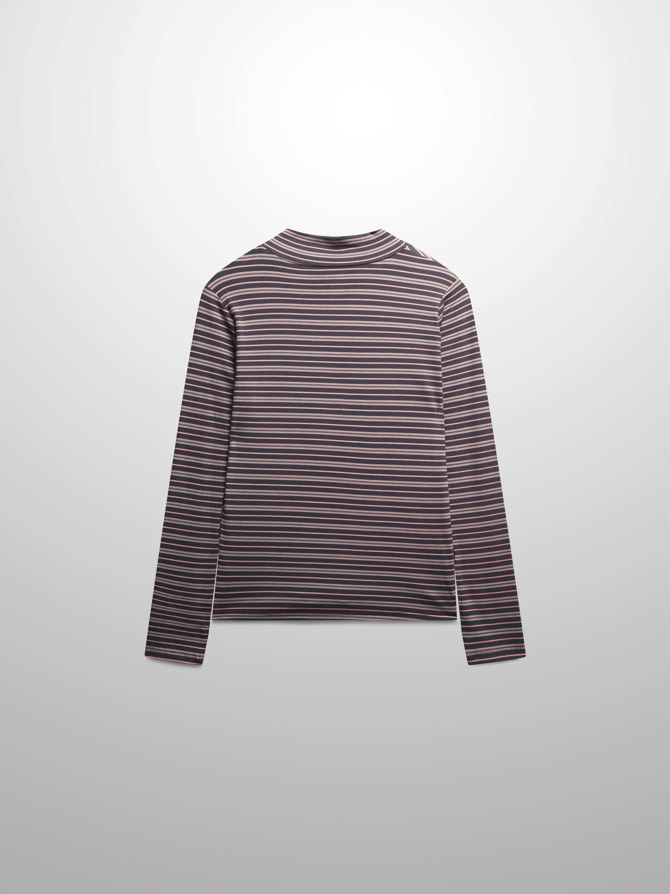 Striped Ribbed Turtleneck-Grey/Peach