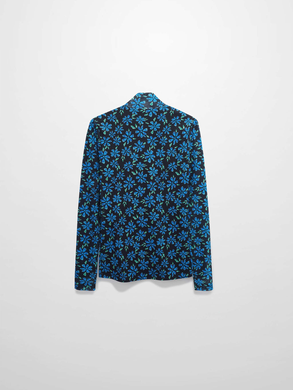 Mesh Mock Neck Top-Blue Floral