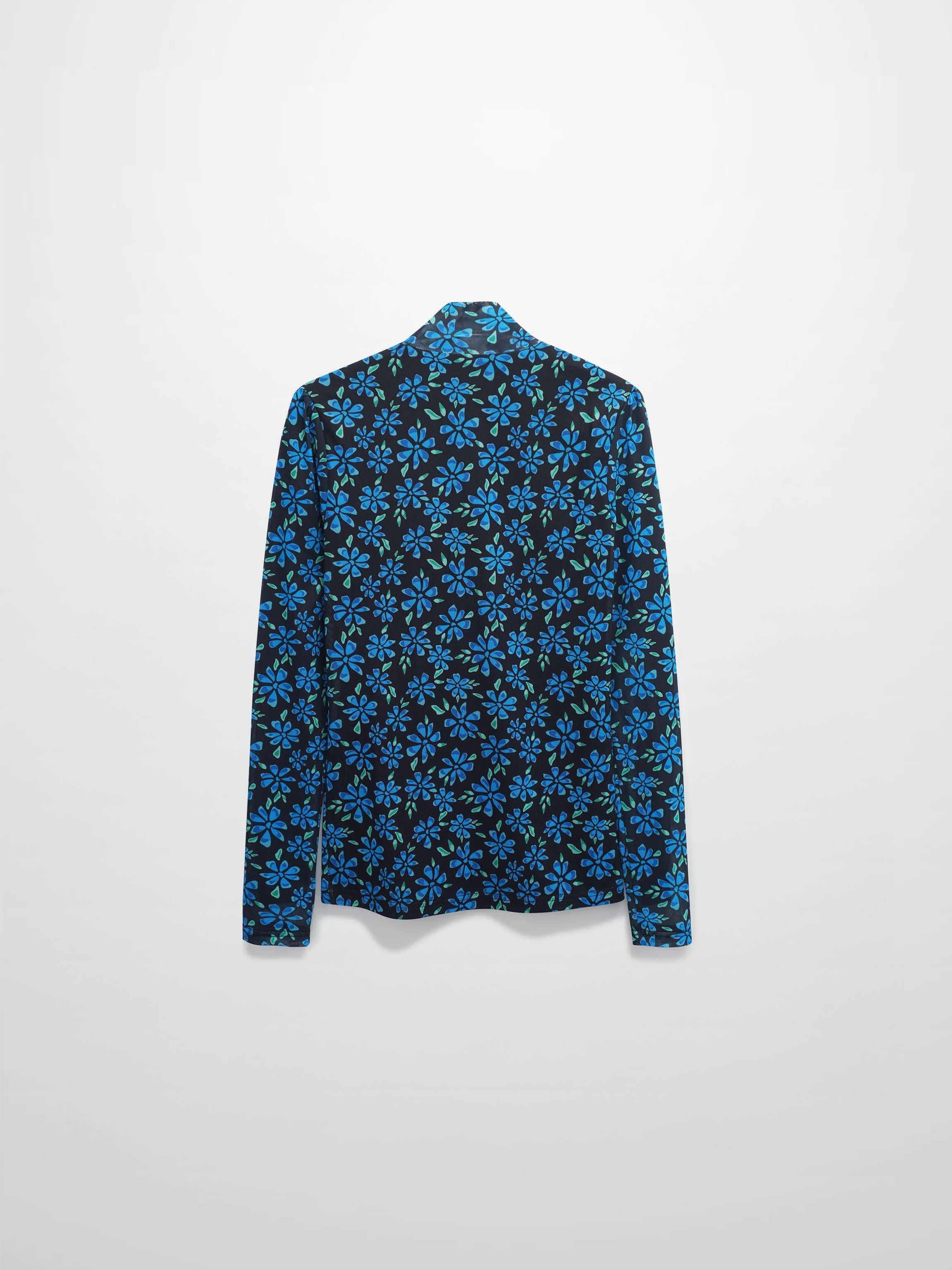 Mesh Mock Neck Top-Blue Floral