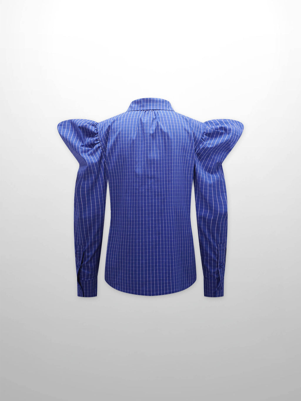 Puff Sleeve Blouse-Cobalt Windowpane