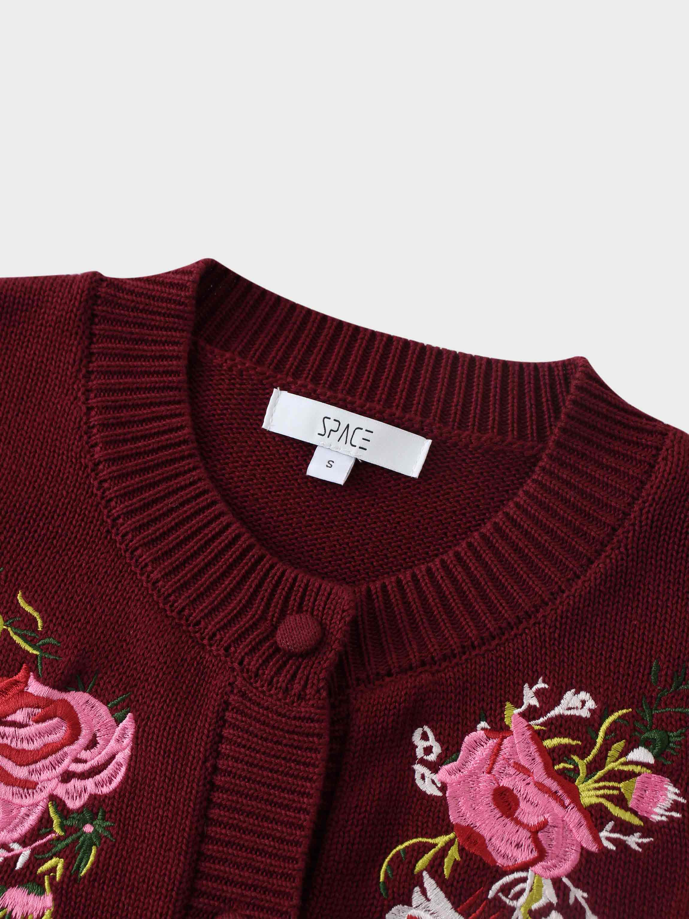 Embroidered Cardigan-Burgundy Floral