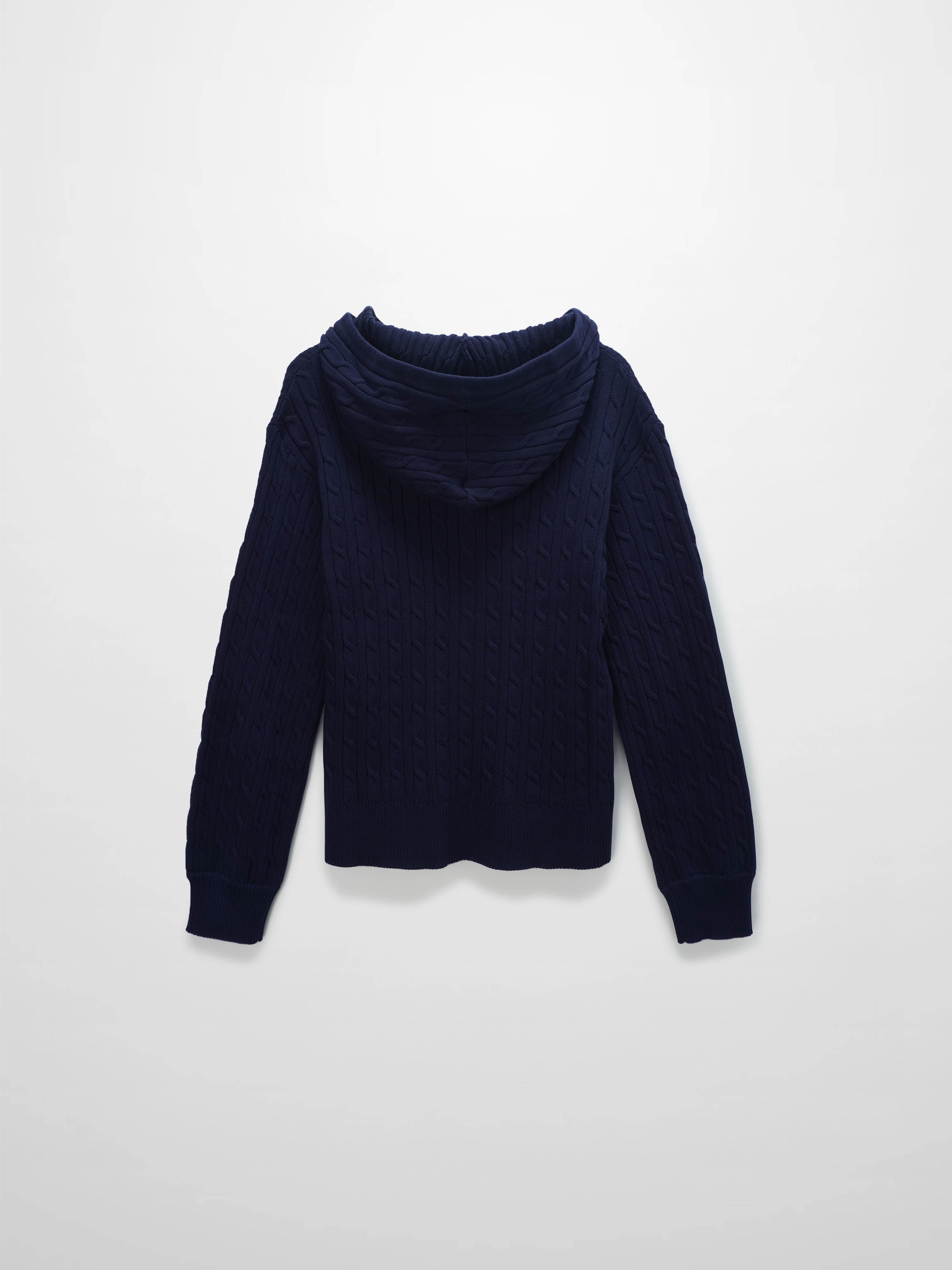 Zip Up Cable Hoodie-Navy