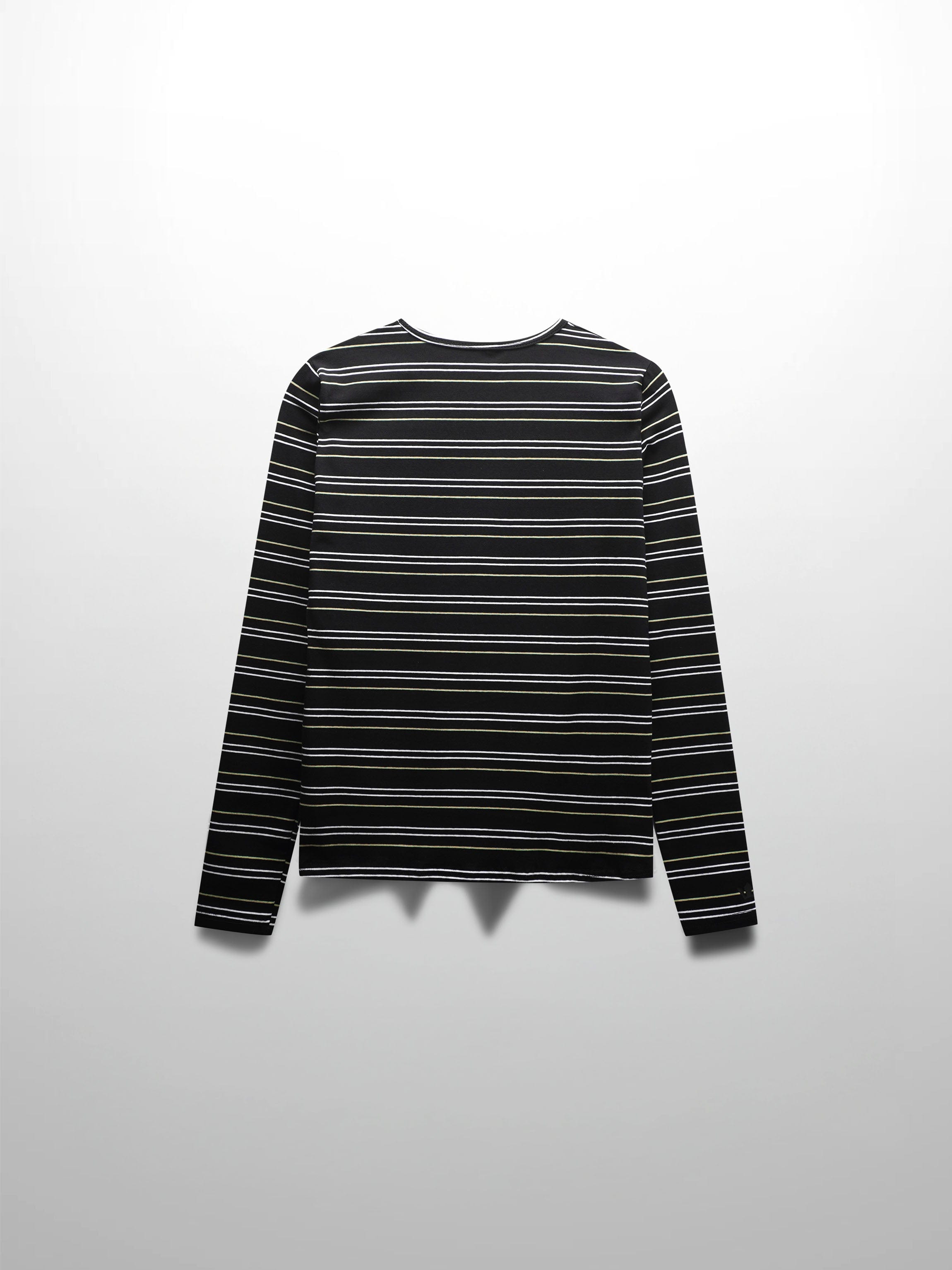 Flat Striped Crew Long Sleeve-Black/White/Green